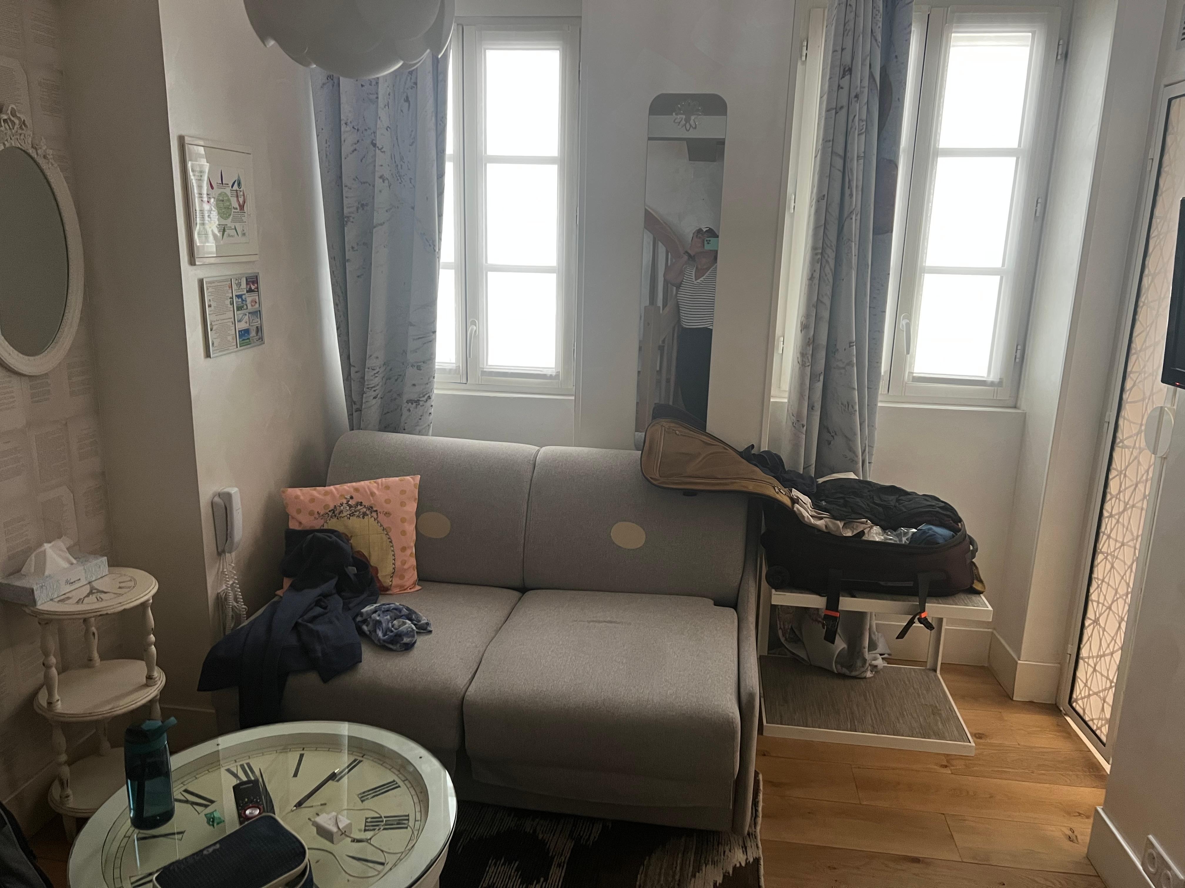 The white superior room. Bathroom on the right side in lower area, bedroom up the spiral stairs.