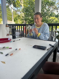We painted wine glasses outside