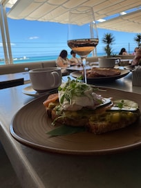 Brunch with an ocean view—food was good, though quality varied a bit.