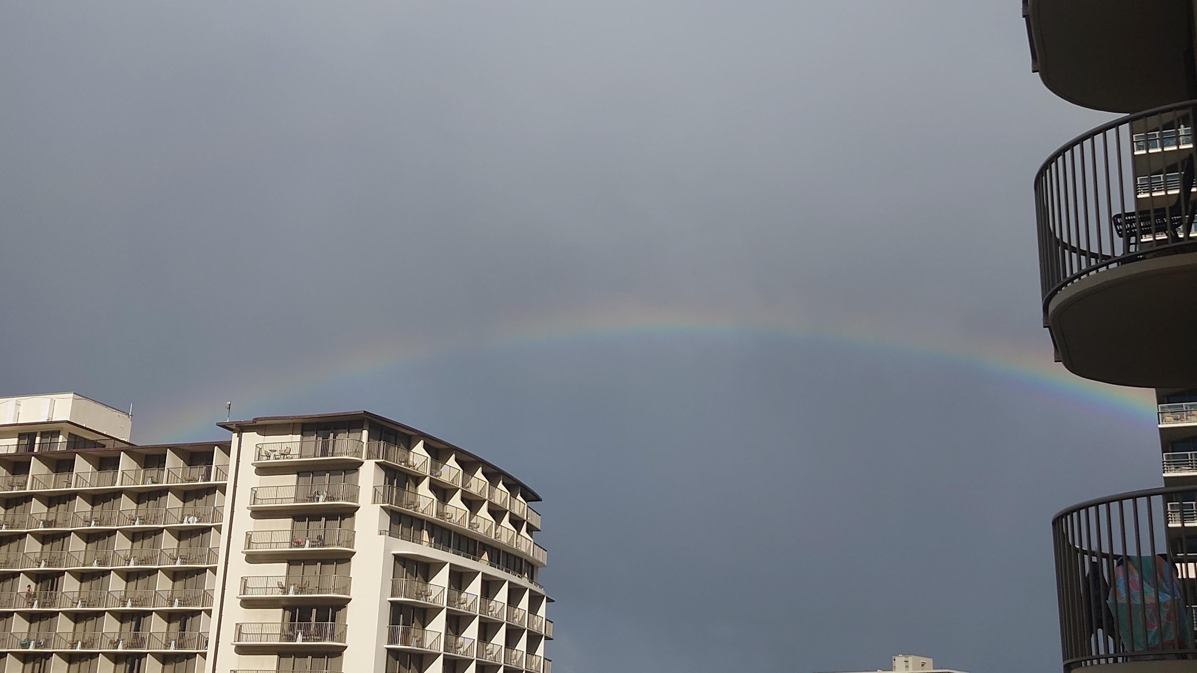さすがハワイ、毎日のように虹が出ました。ホテルから見た朝の虹です。