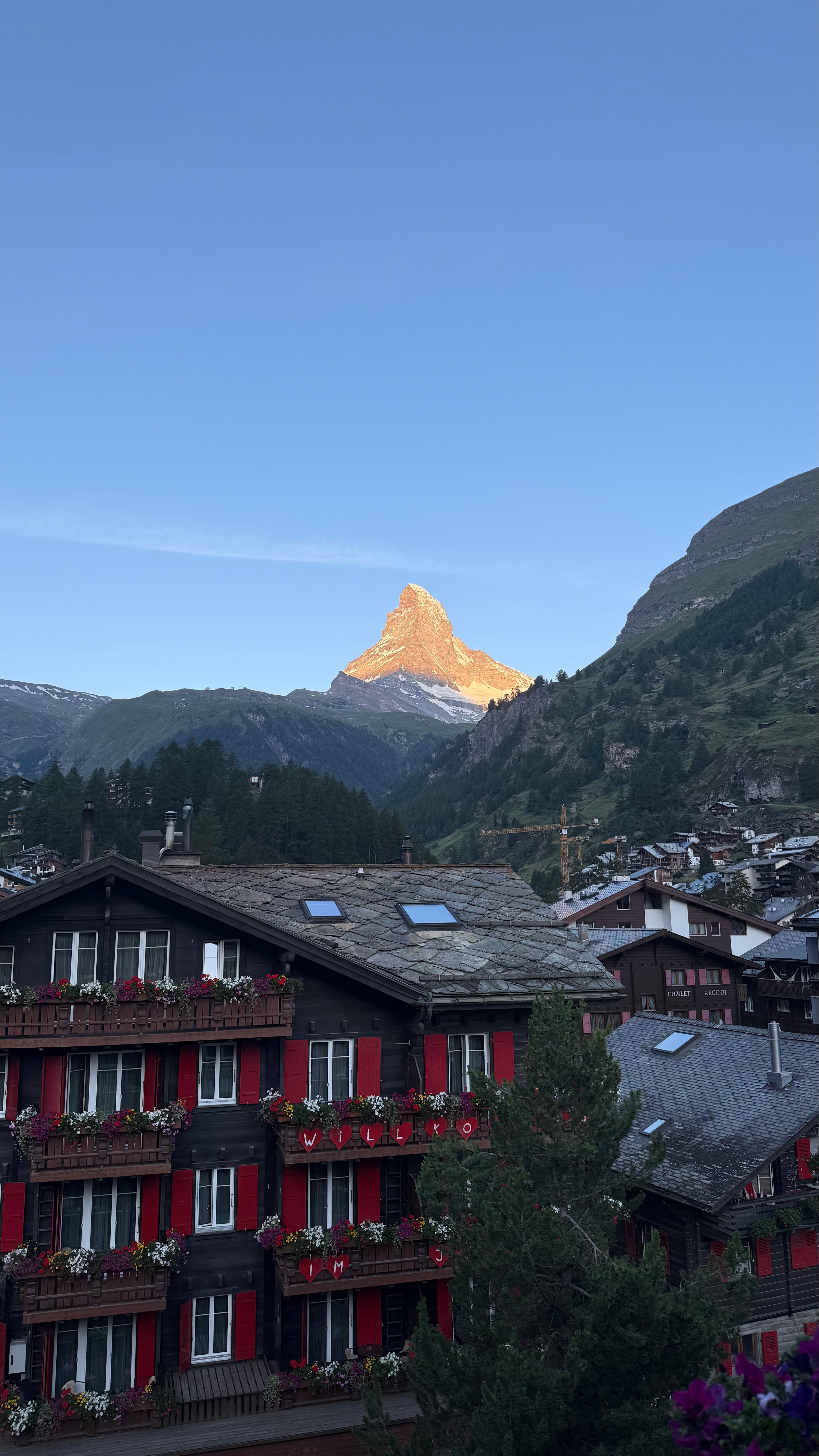sunrise photo of Matterhorn from our room balcony