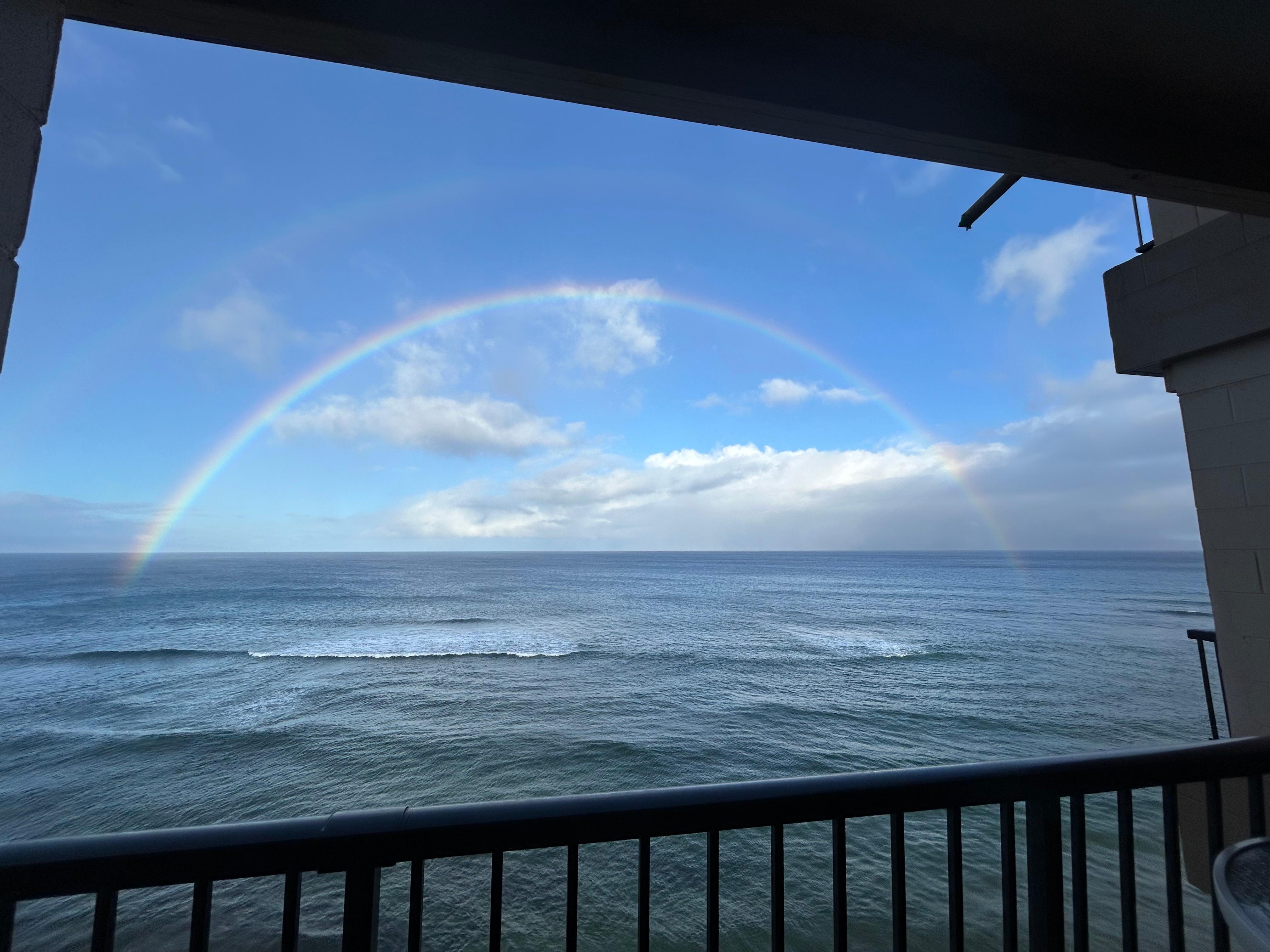 Rainbow off off balcony.