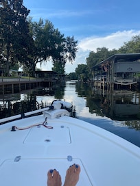 Sunset cruise exiting our house canal!