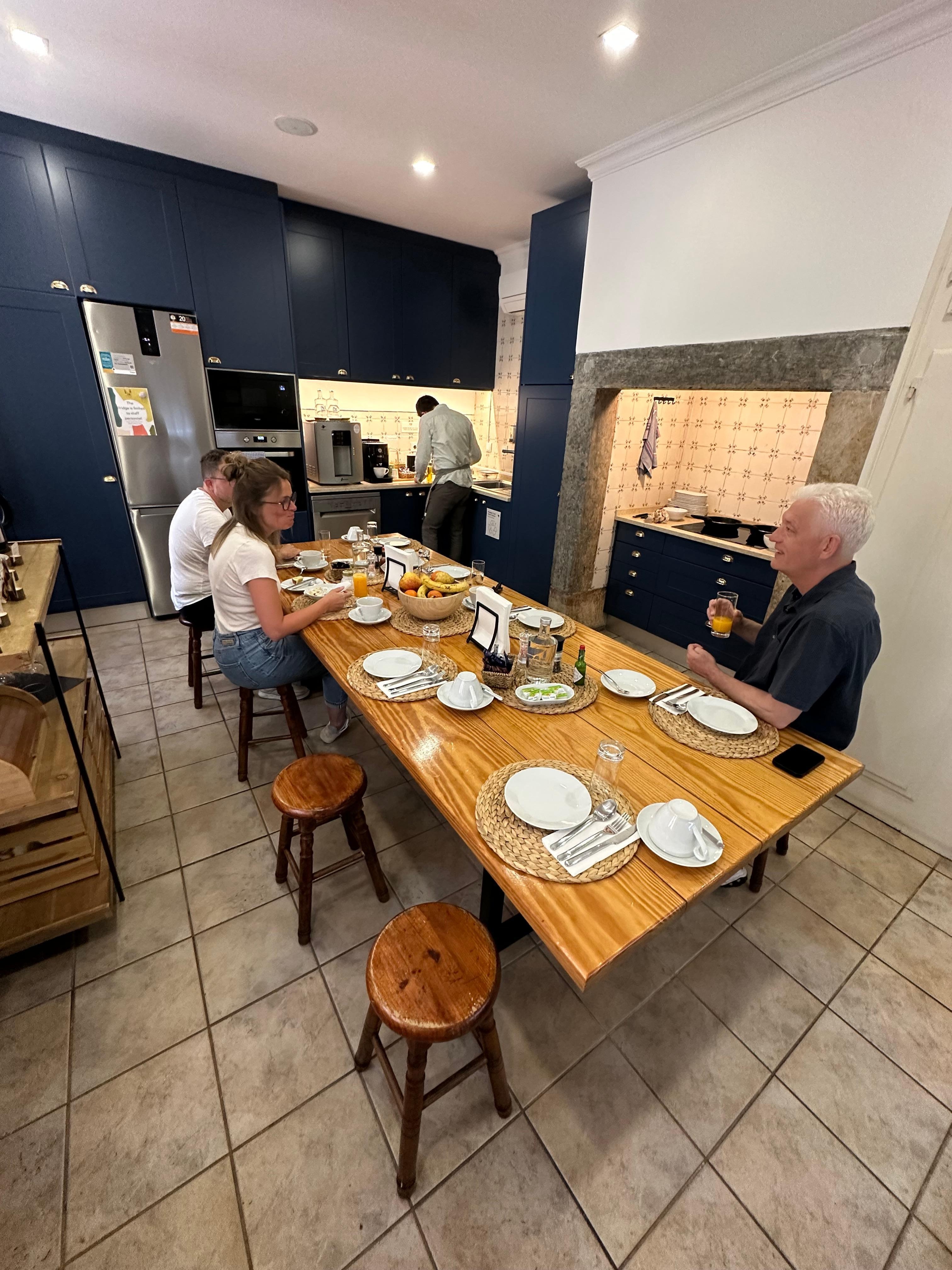 Kitchen for breakfast. Fresh juices, pastries, cereals, yogurt, meats and fresh fruits. They even have snacks and small bites during the day