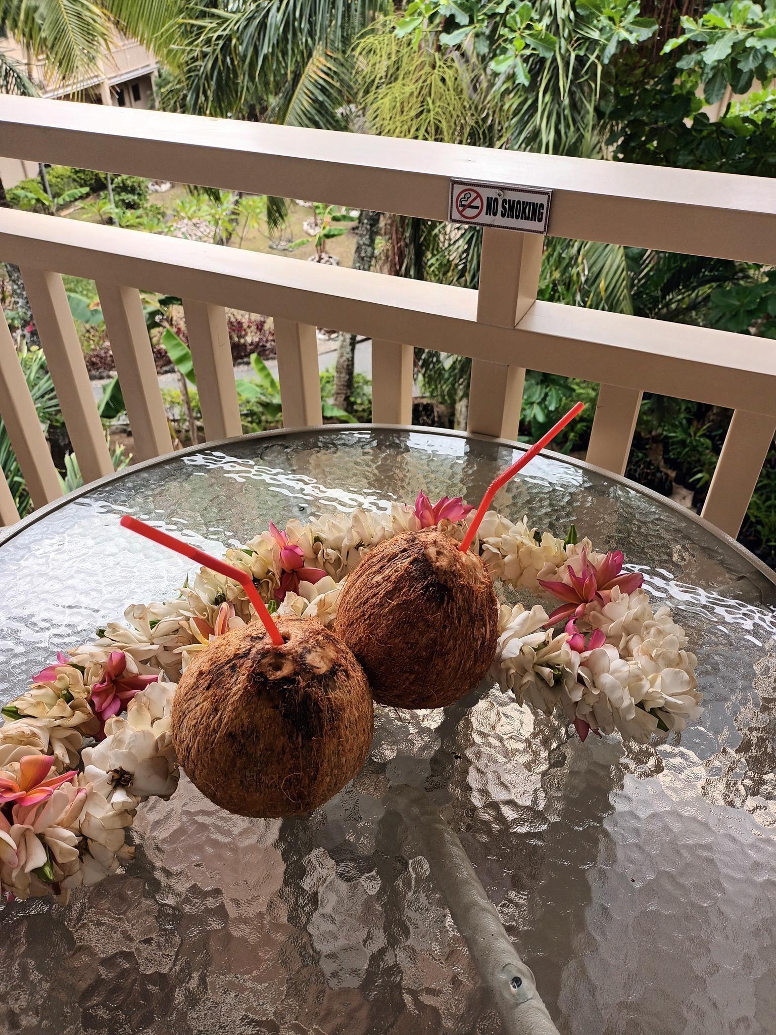 To be greeted on arrival with this beautiful lei and  nice cold coconut.  Amazing & very thankful.