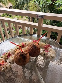 To be greeted on arrival with this beautiful lei and nice cold coconut. Amazing & very thankful.