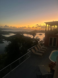 Morning view from upstairs guest suite balcony.