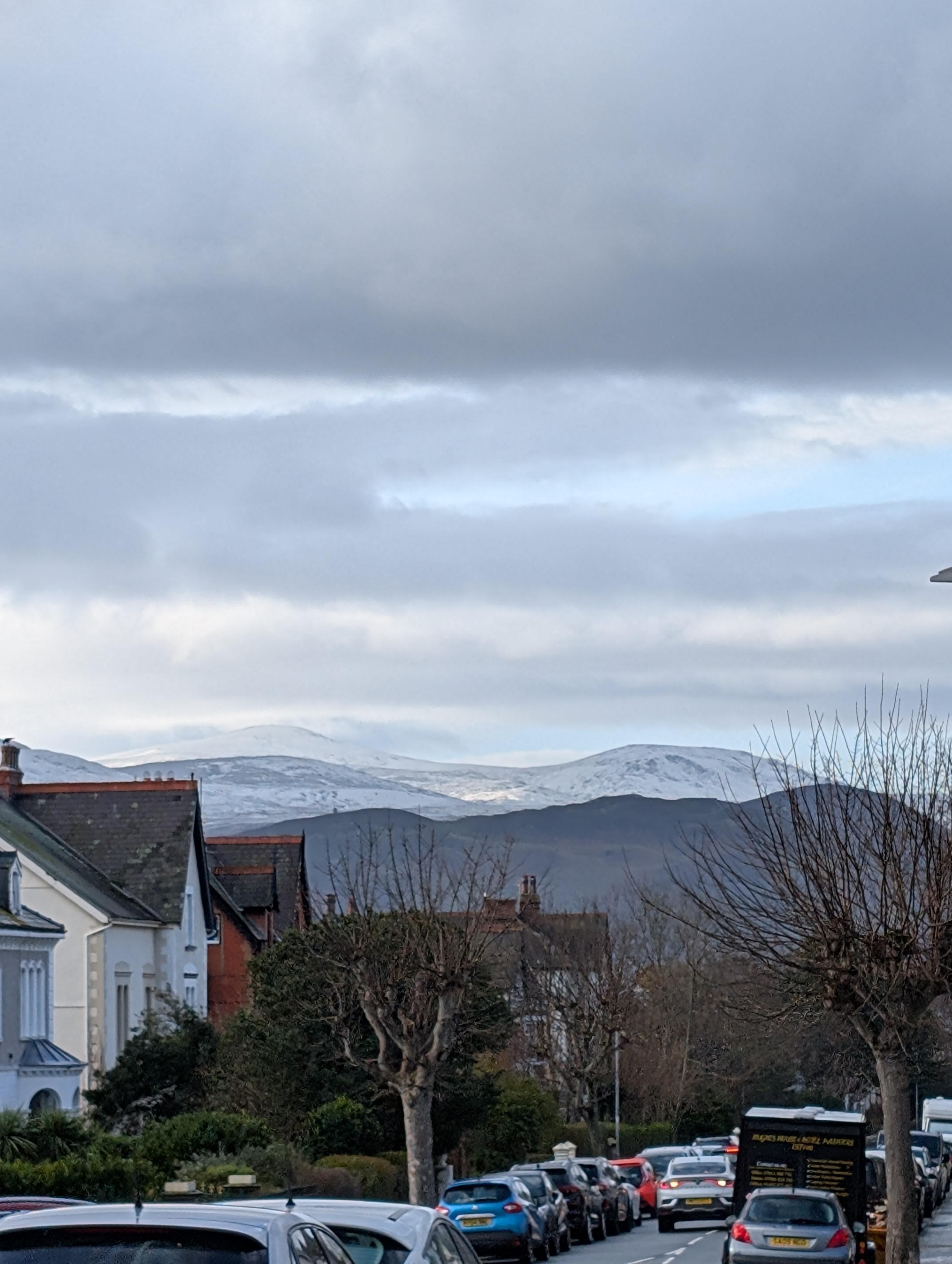 Snow topped mountain view 