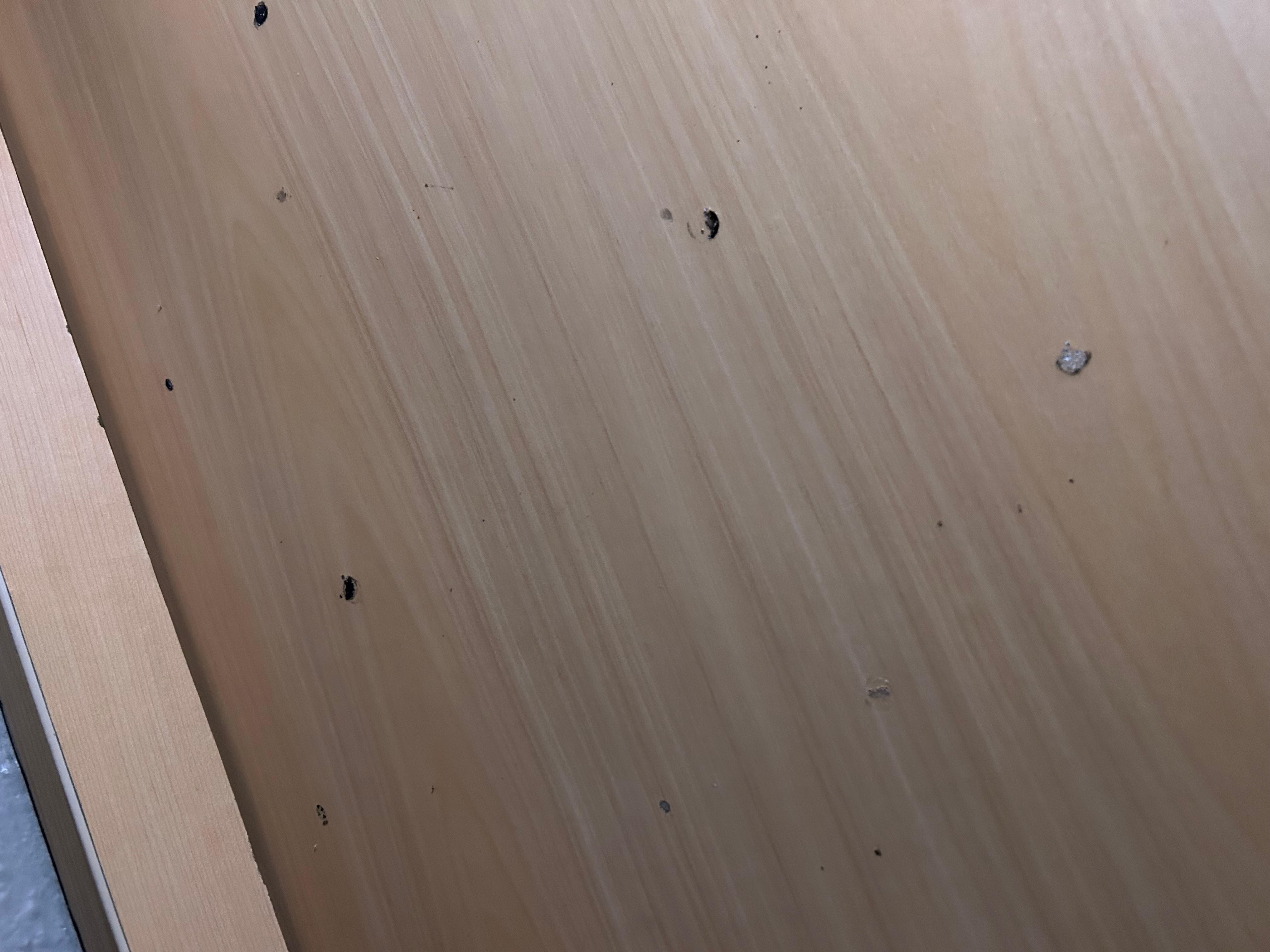 Dirty, damaged tables again. 