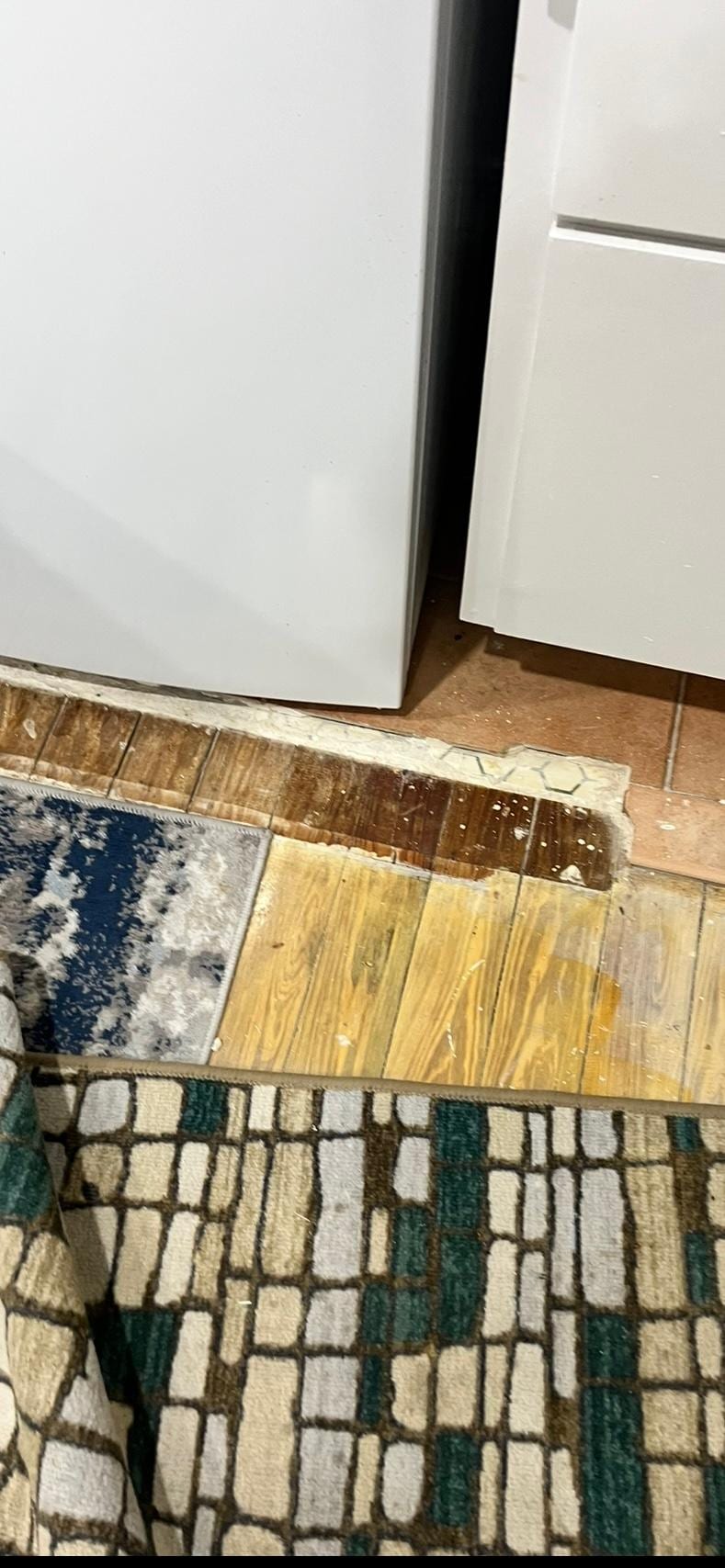 Broken floor was covered with mat