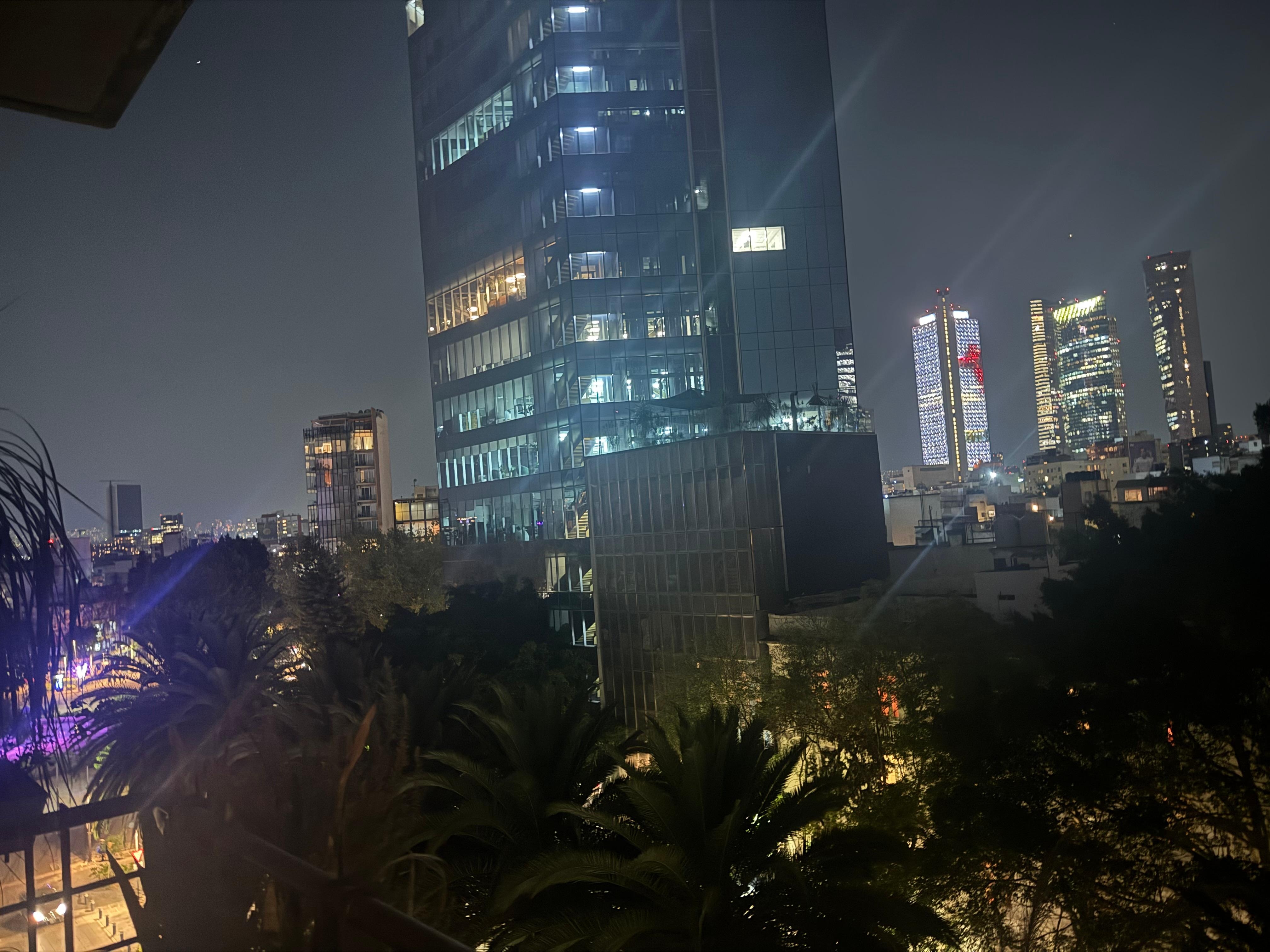 View from the living room and balcony at night