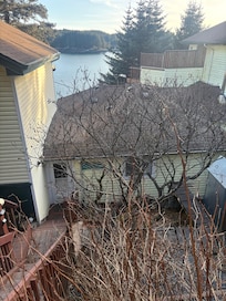 Looking down at the entrance from the top of the stairs