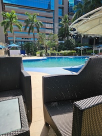 Relaxing by the pool.