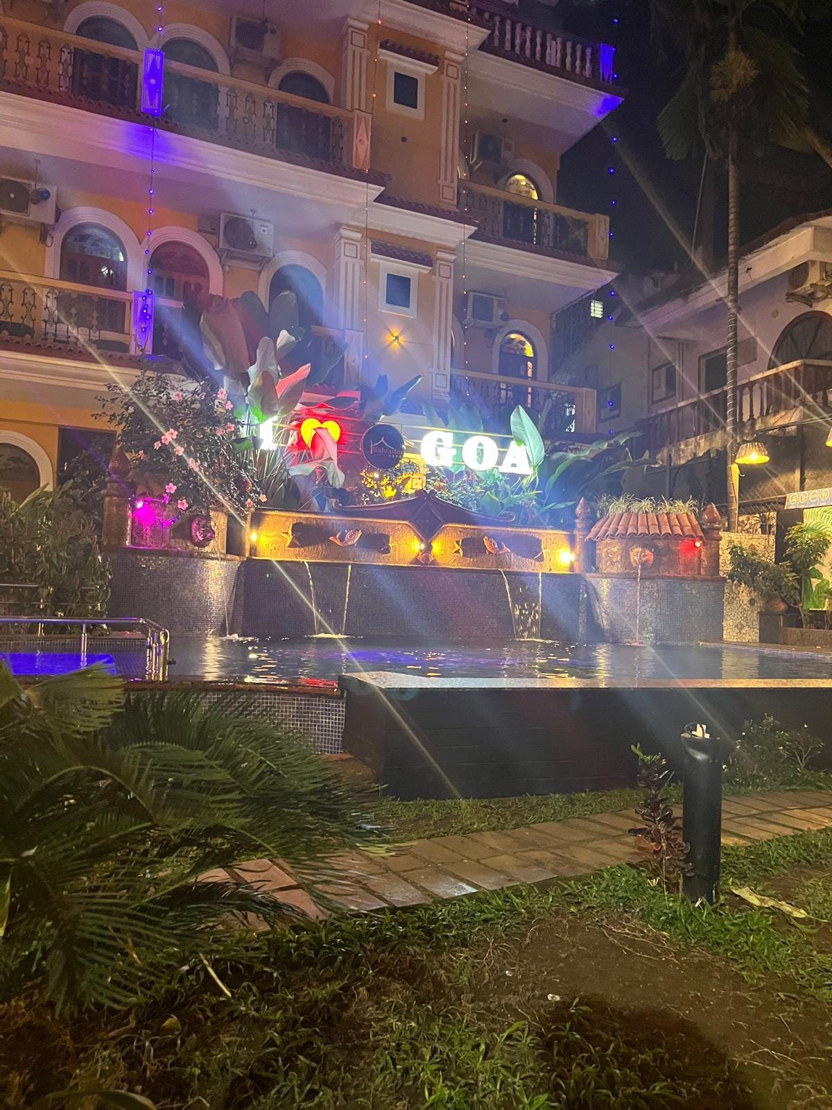 Waterfalls only run at night probably for cleaning as pool very clean.