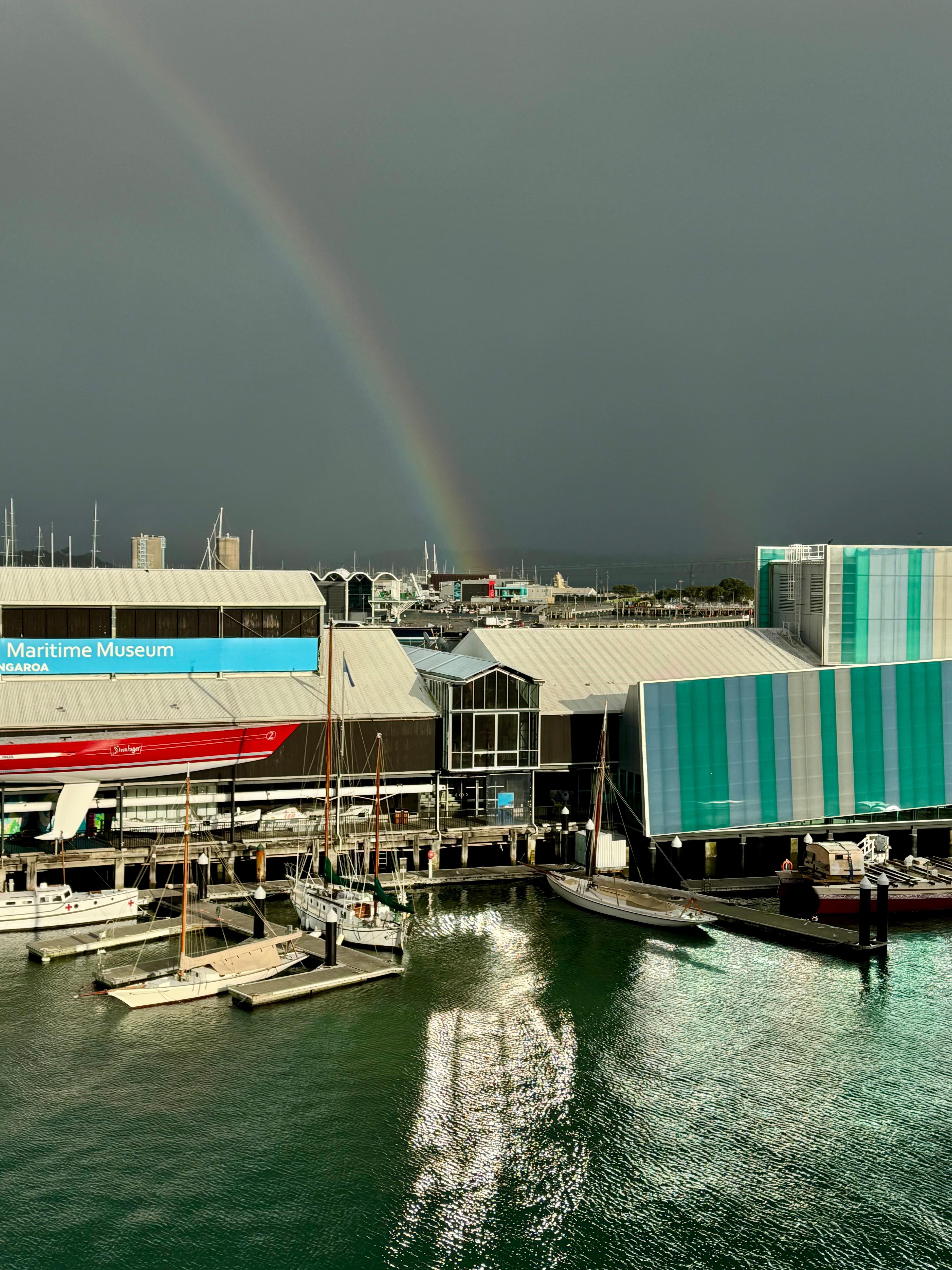 Rainbow while drinking coffee on covered patio 
