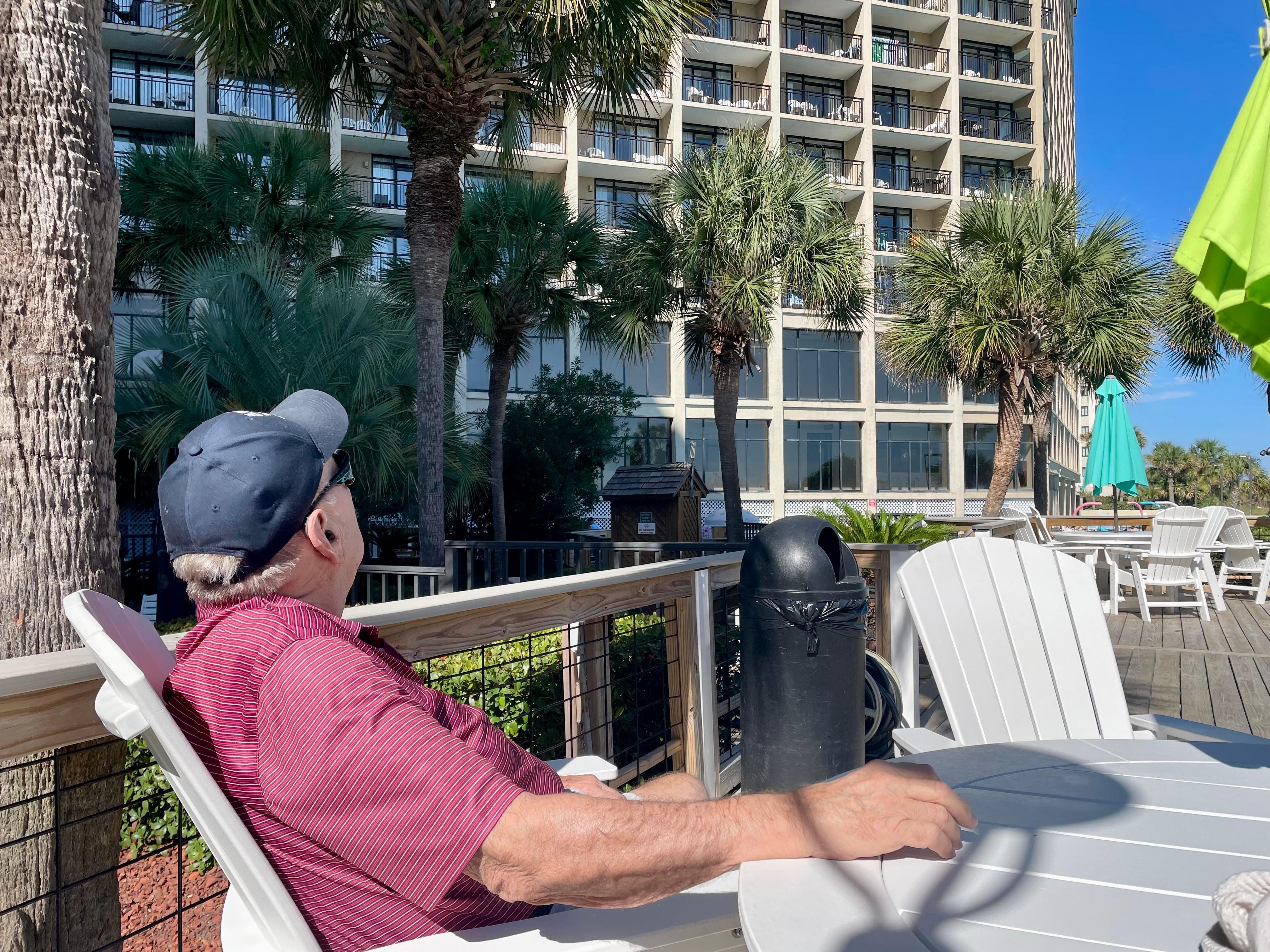 Relaxing by the pools.