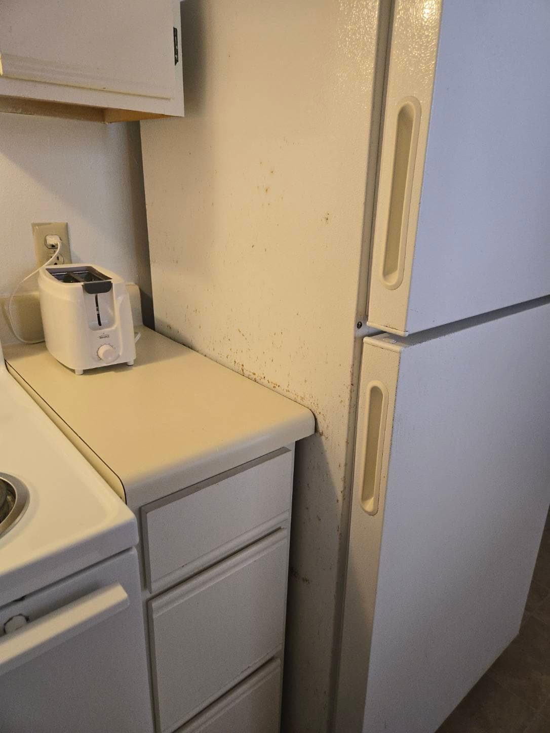 Dirt and grime all over the fridge.