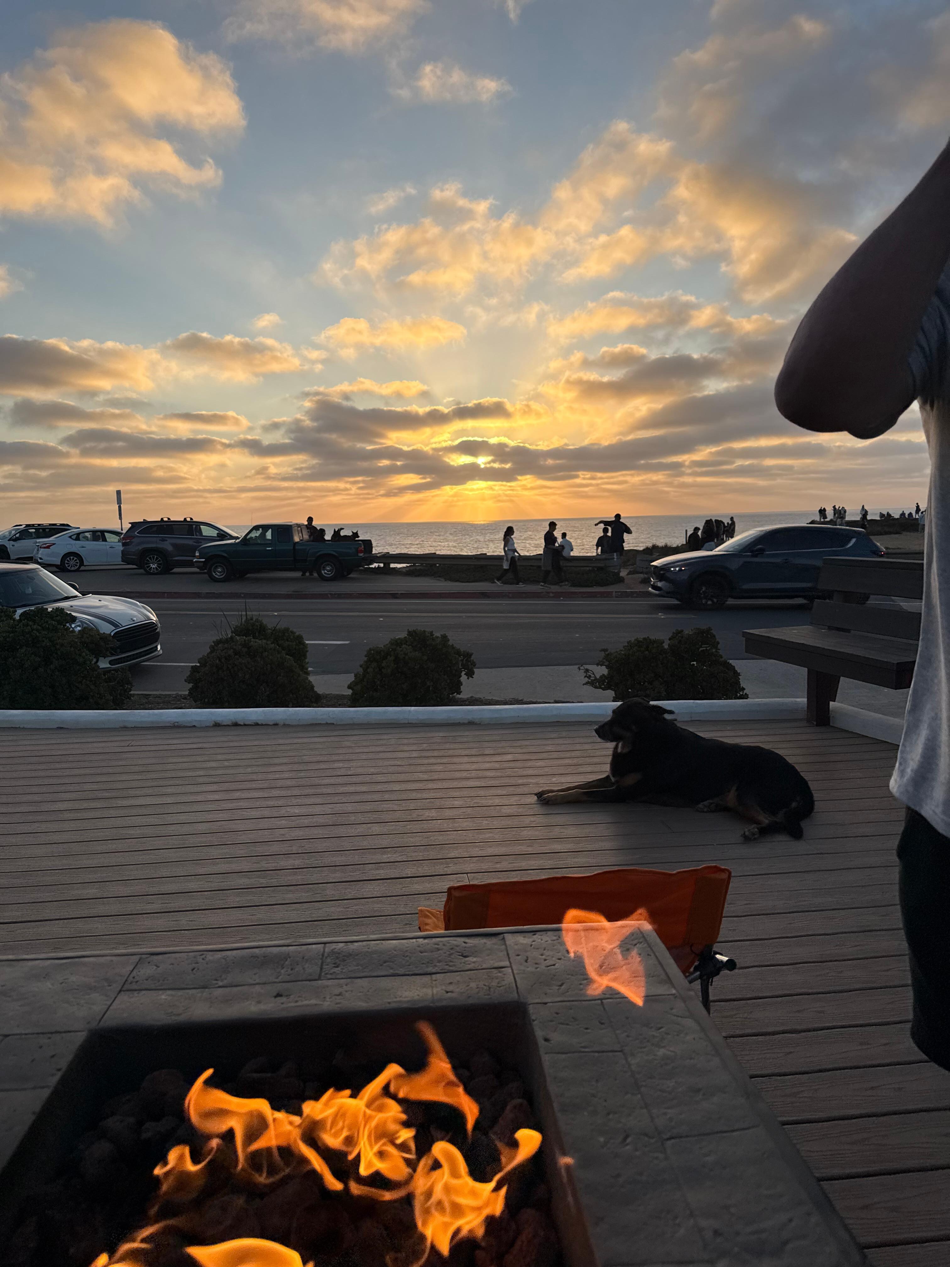 Enjoying a welcoming fire, with the perfect view
