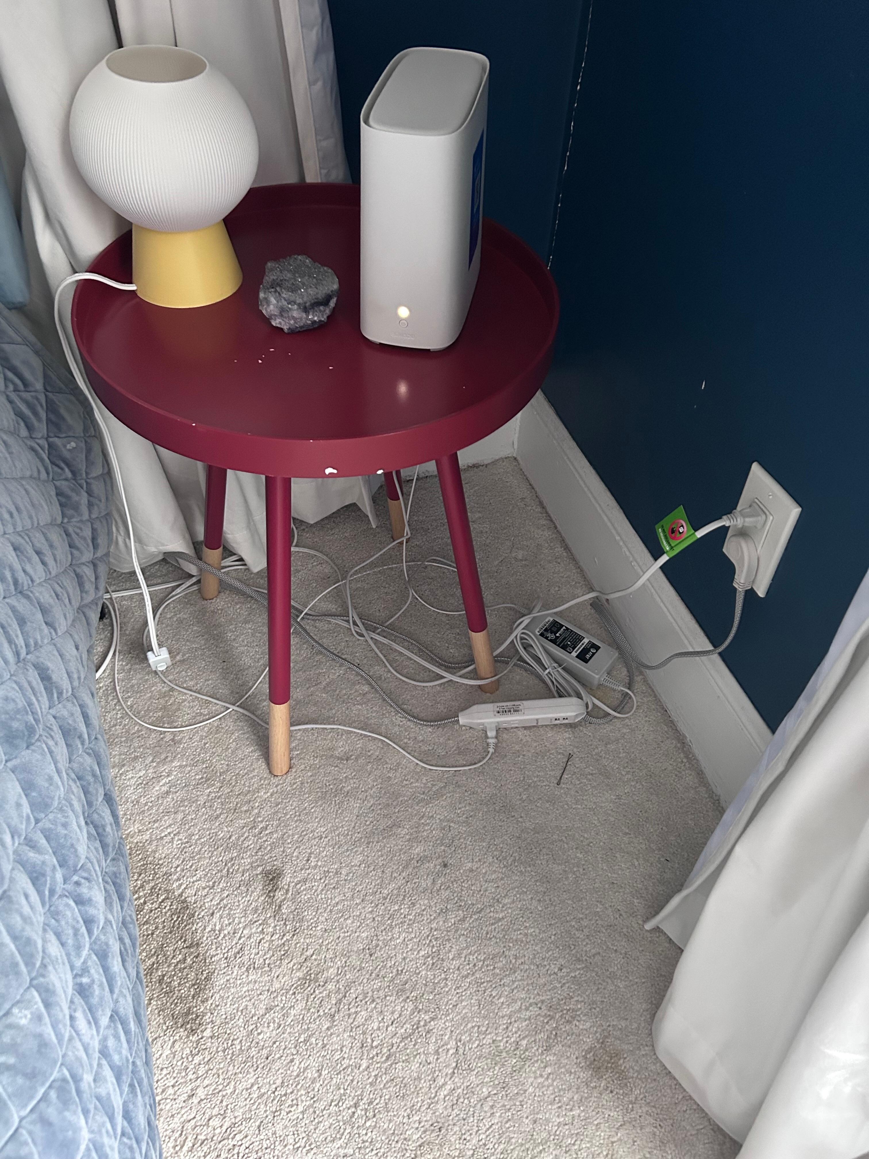 every bedroom plug overloaded, dirty carpet