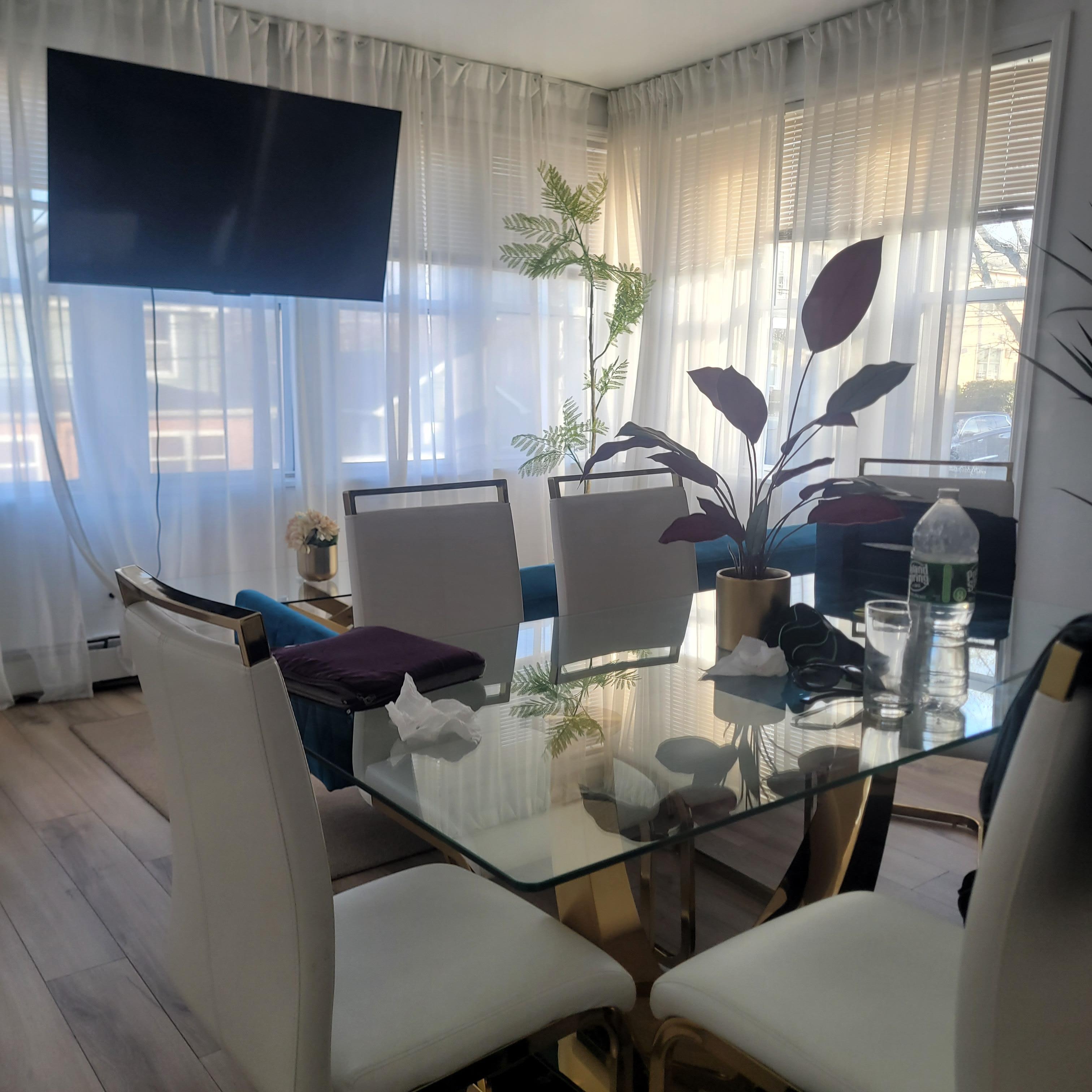 Living room cute. I did yoga and got some good selfies. Note you cannot watch TV on the TV unless you have your own personal passwords. No regular TV.