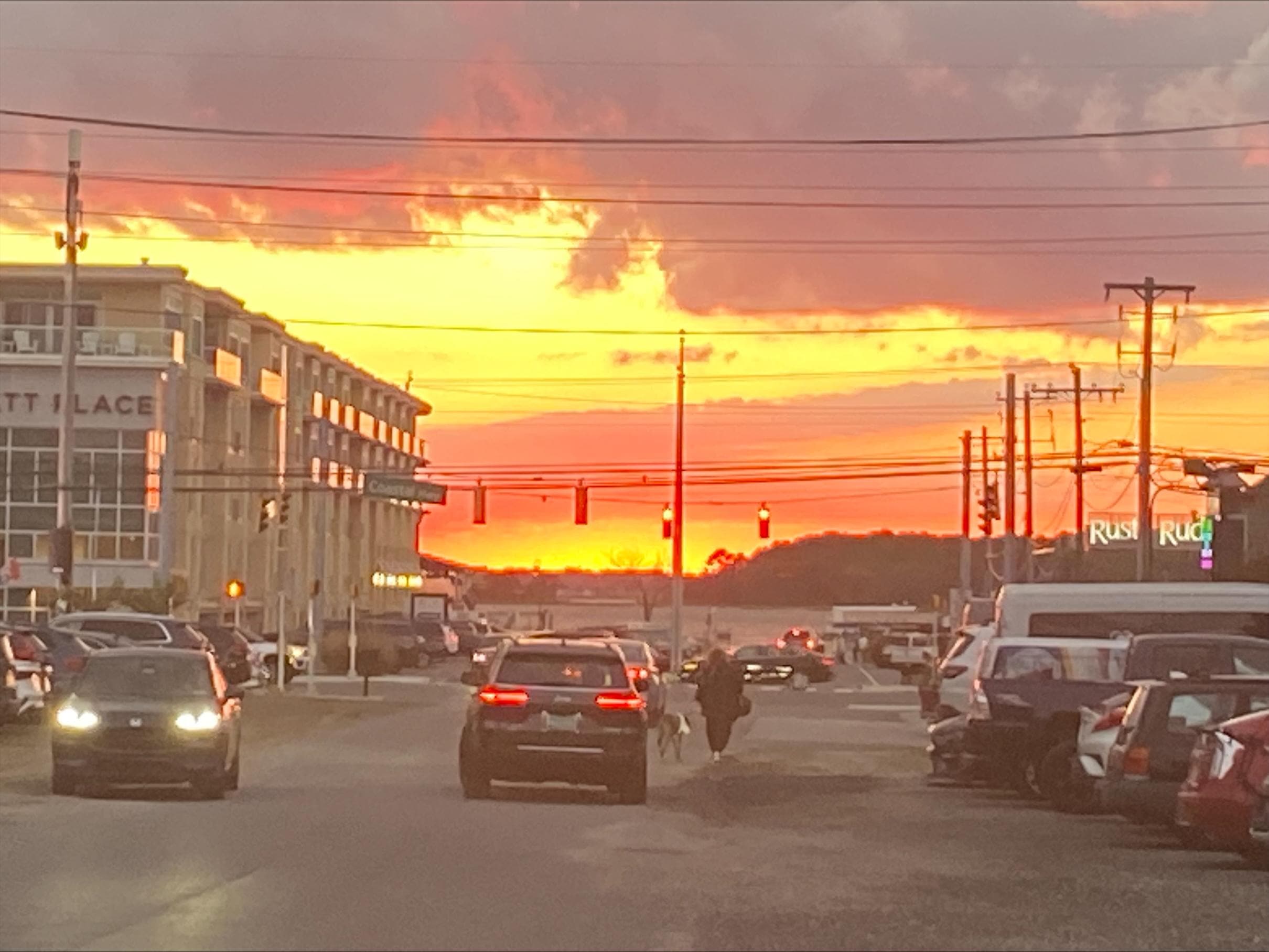 Sunset on the bay, looking down Dickinson Street.