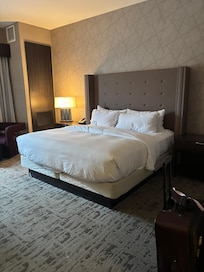 Comfy bed with wonderfully soft, clean bedding.