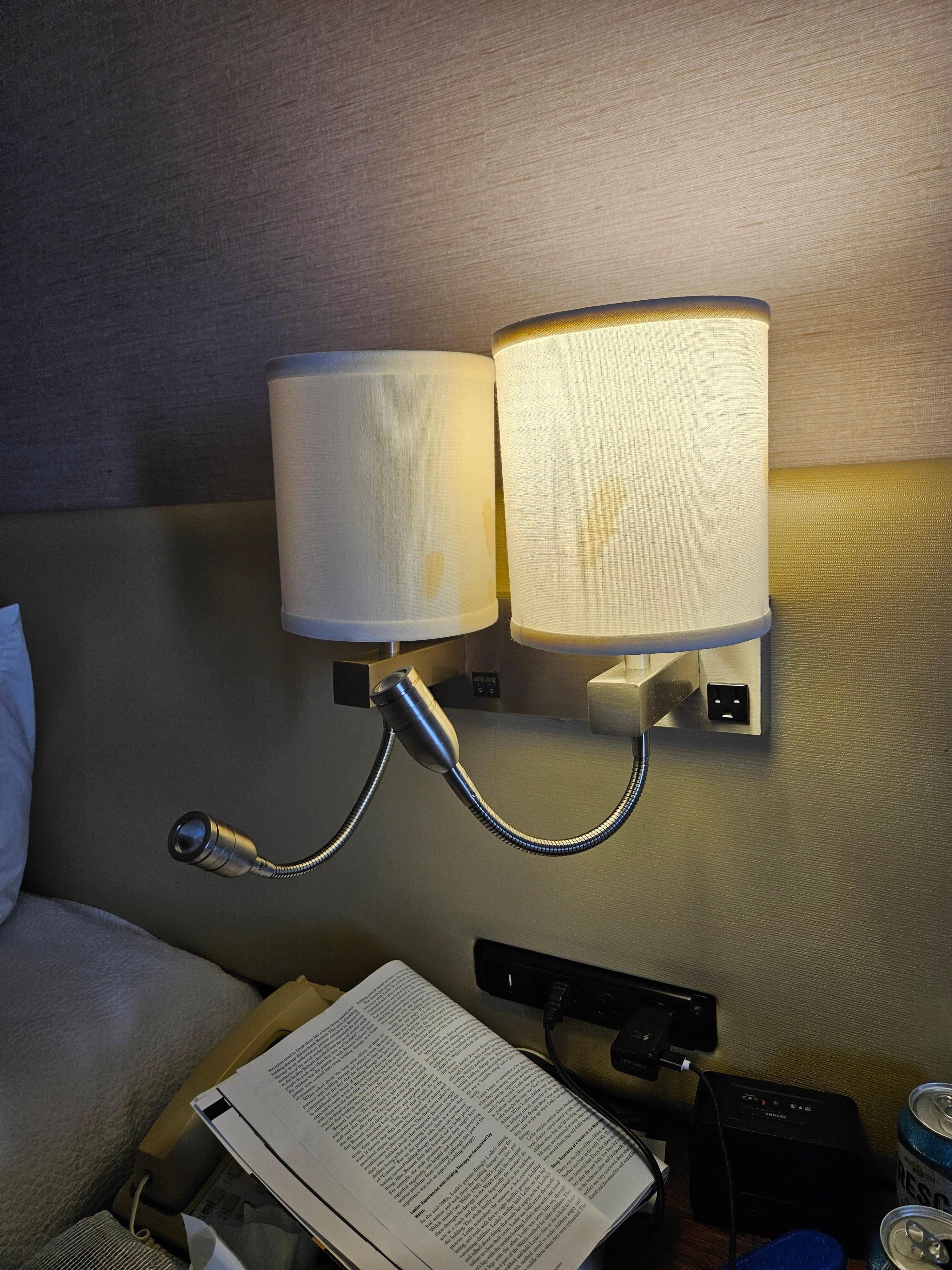 stained shades and nonworking reading lights