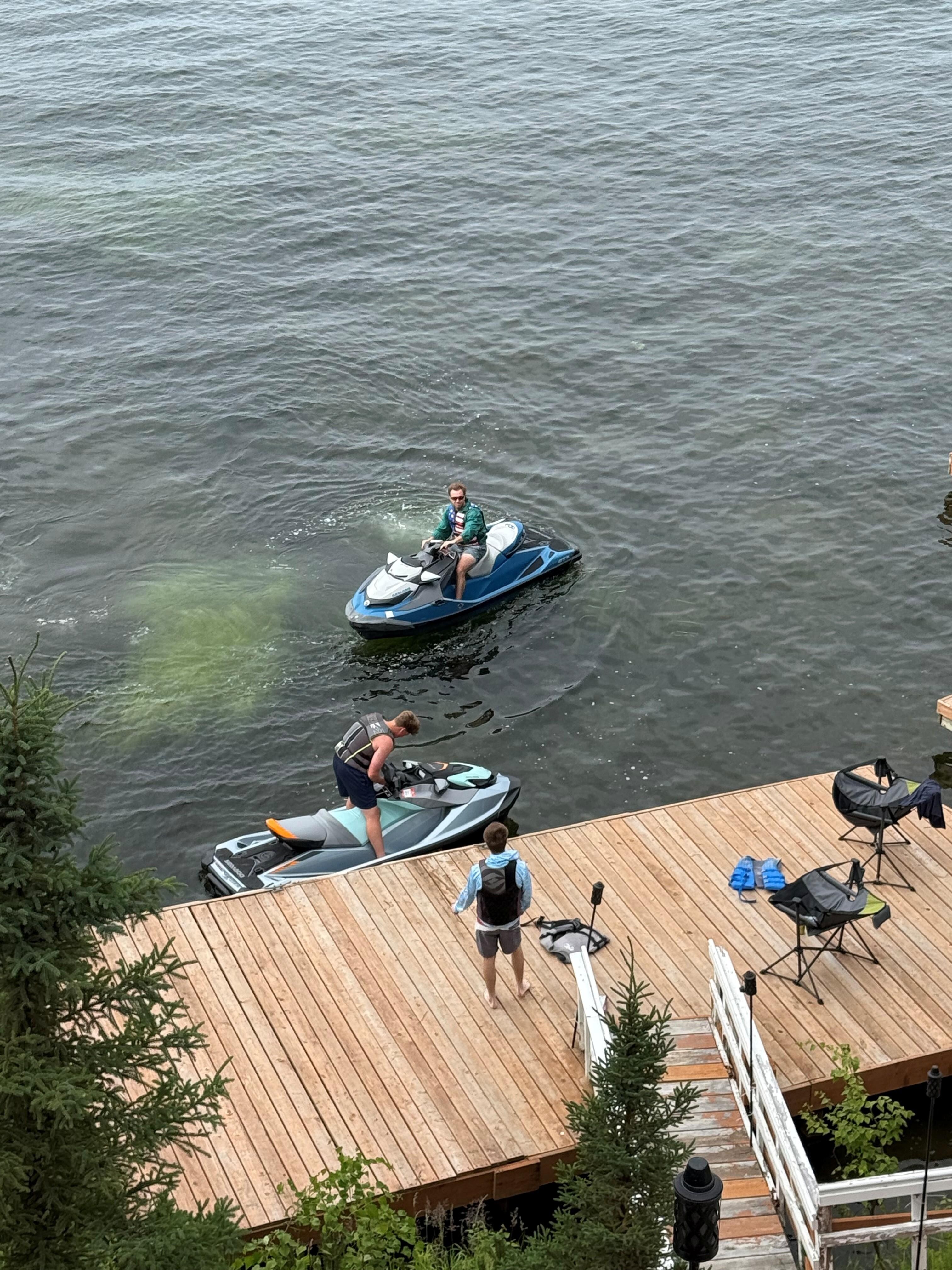 Kids on wave runners we rented on the lake