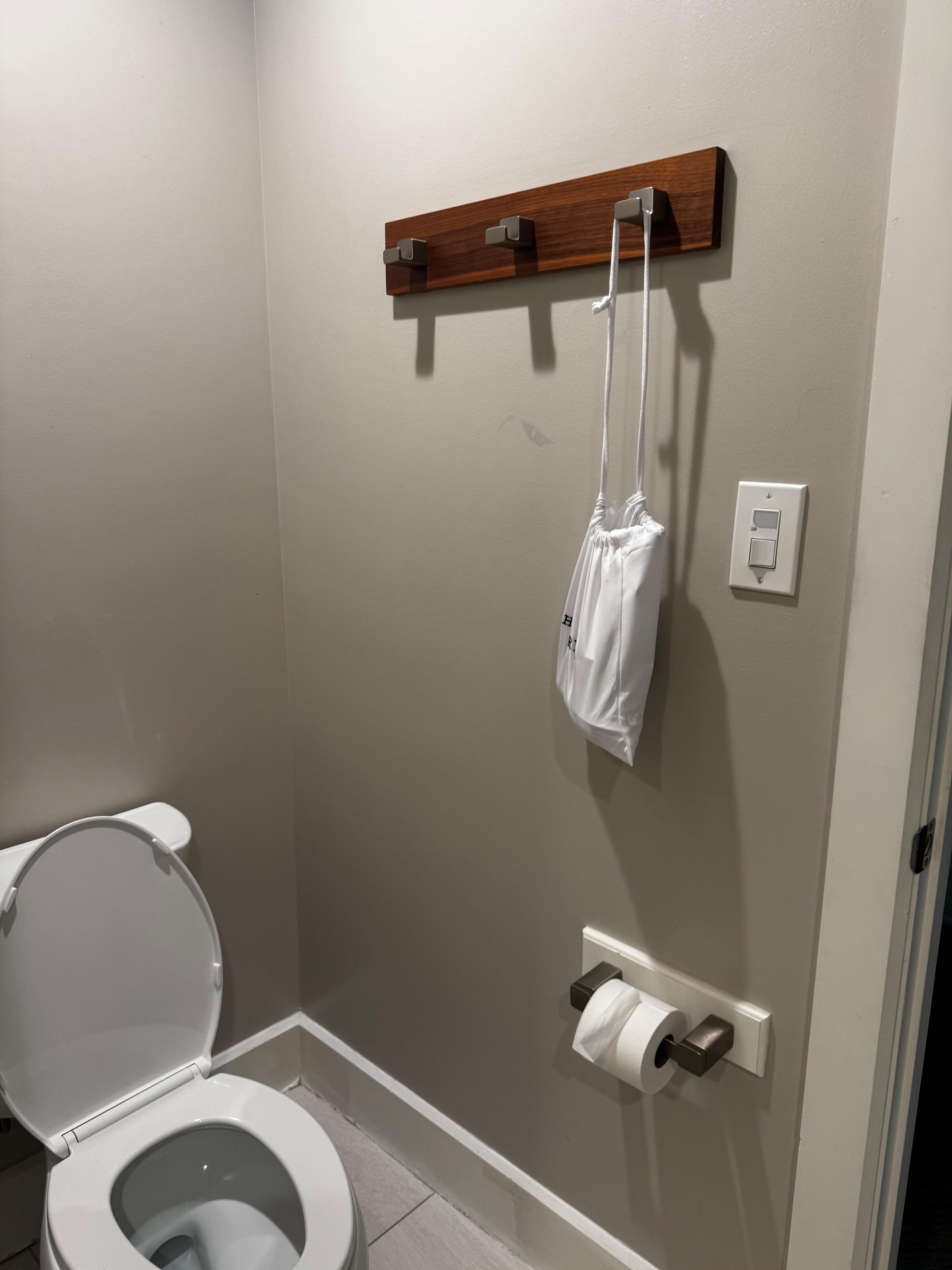 Only place to hang towels or robe after shower next to the toilet 