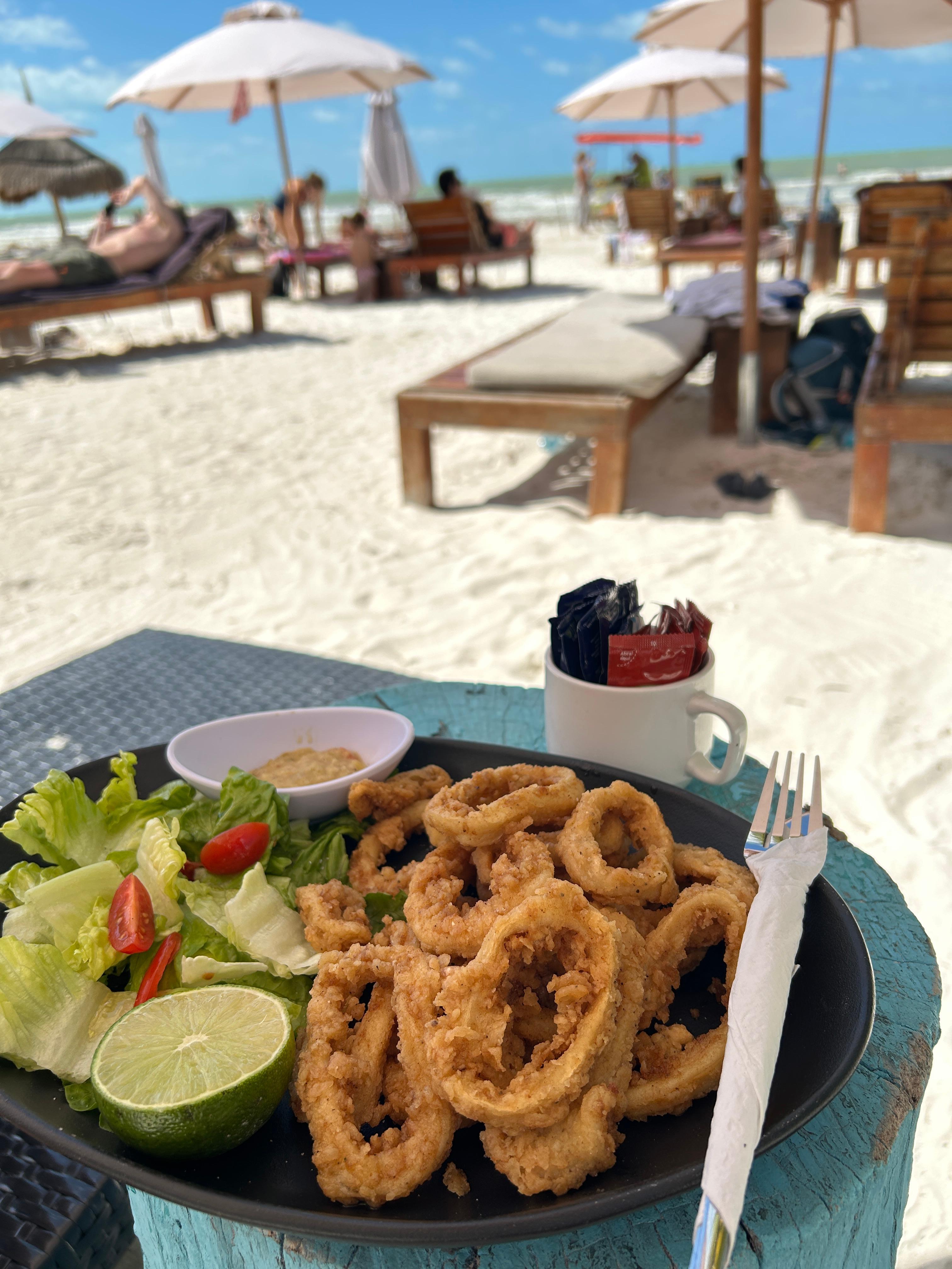 Some tasty Calamari from Casa Iguana chefs on the beach 