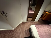 Stains all over the carpet.