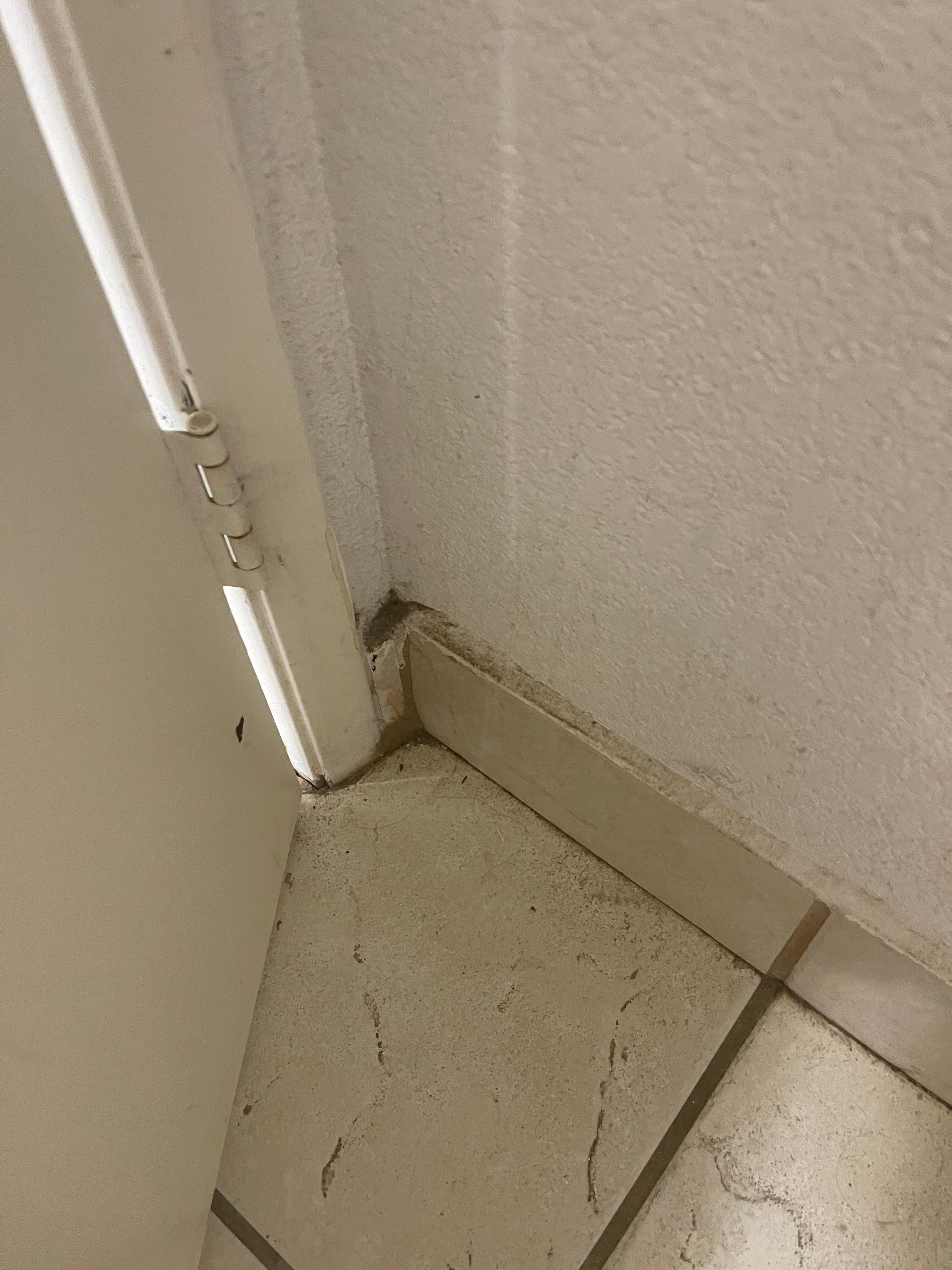 This is one of the corners in the bathroom that has never been cleaned. The dirt was thick.