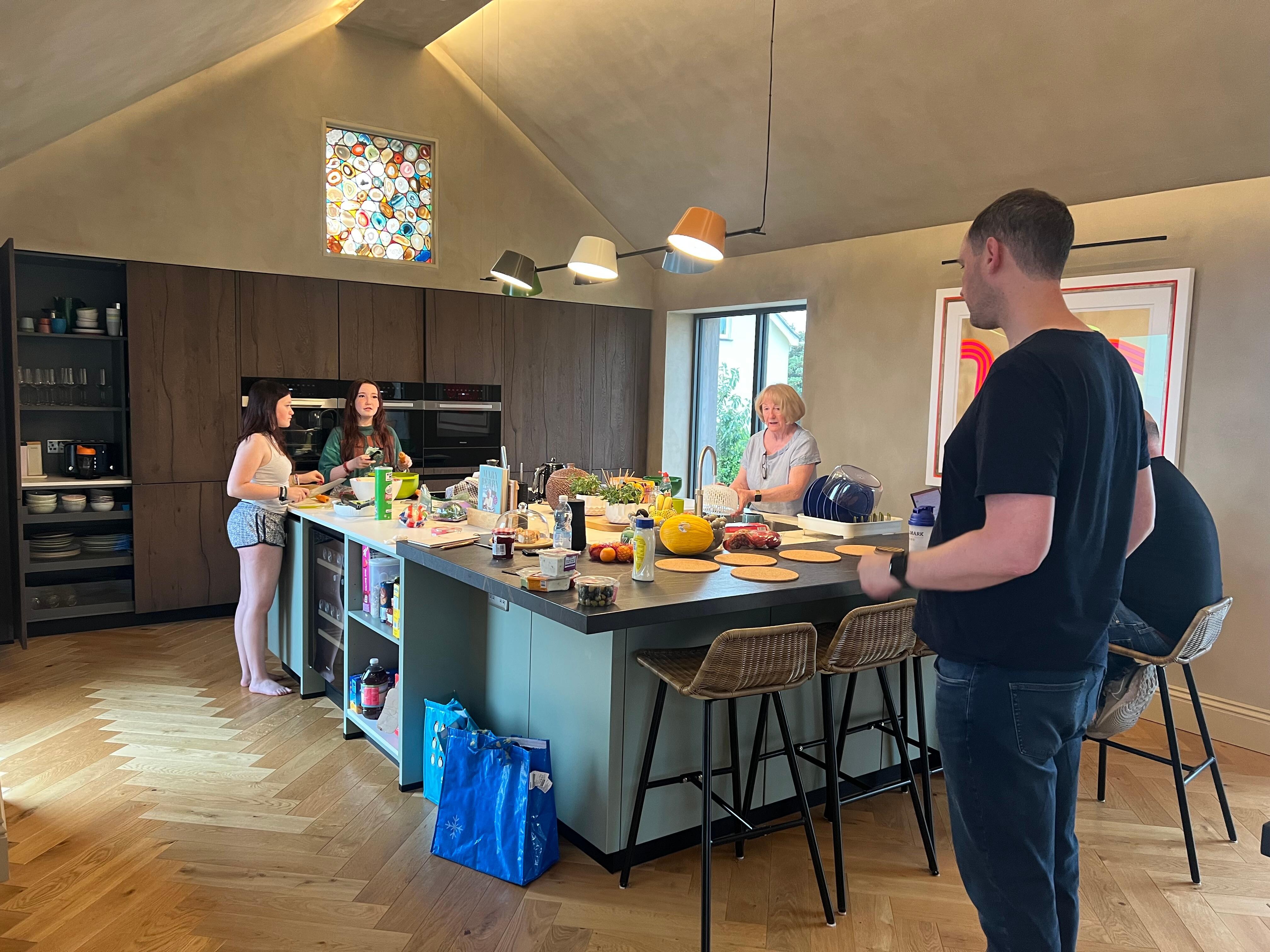 Food preparation for a family night in.