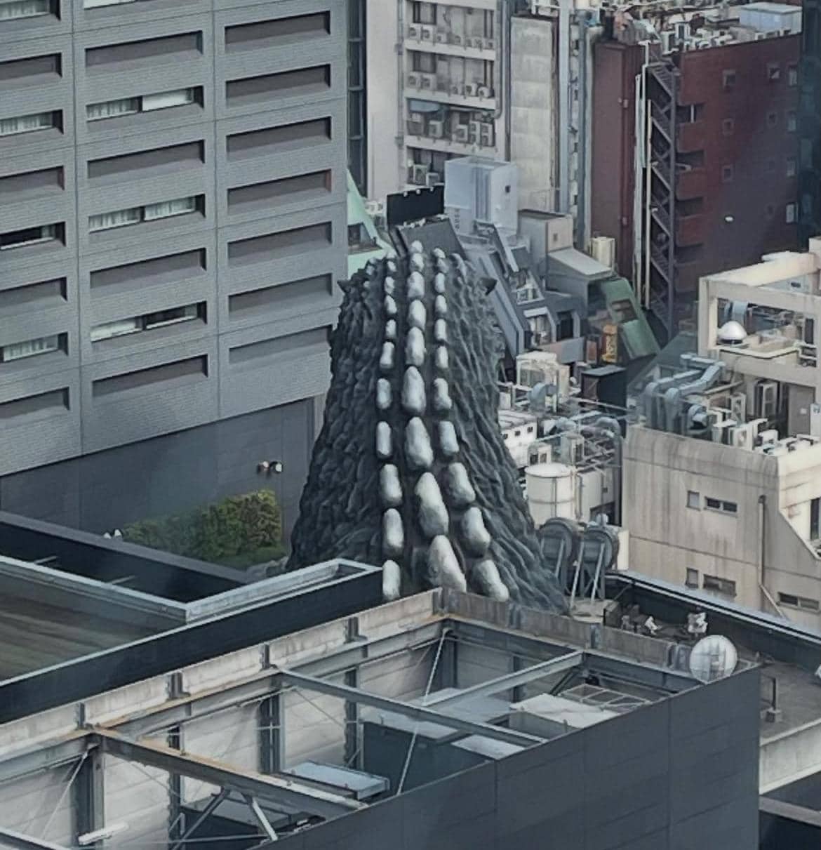 View of the back of the Godzilla head on the Gracery hotel next door