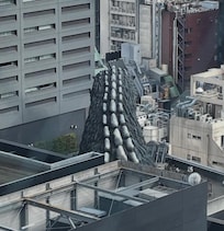 View of the back of the Godzilla head on the Gracery hotel next door