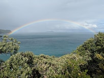 Rewarded with a rainbow as we walked around Busby Head