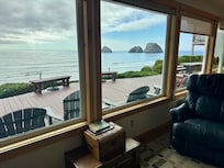 View while relaxing on comfortable recliners in the living room.