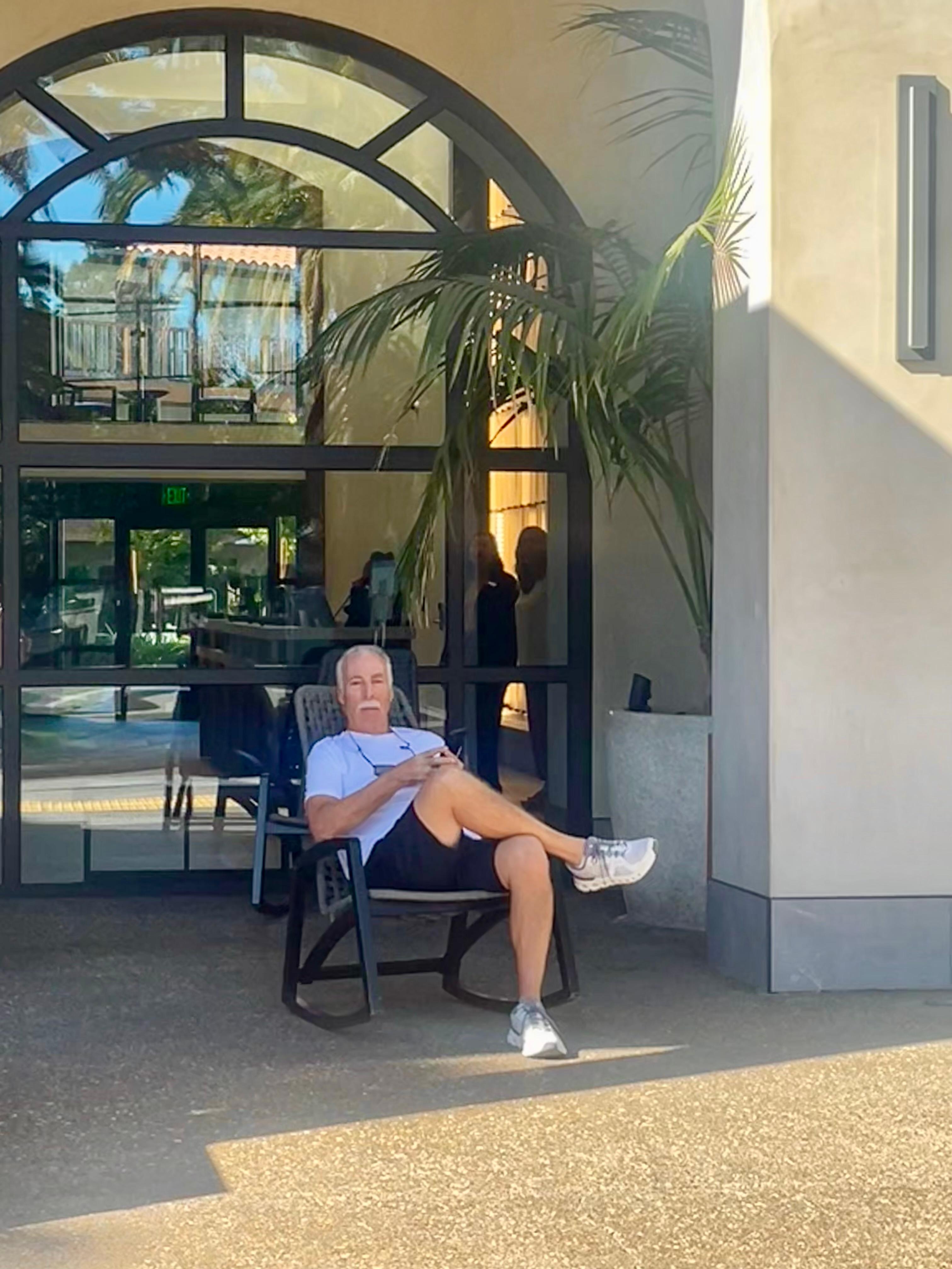 Time to relax in front - waiting for wife to pick up to next winery!!!