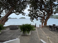 The view from my room jest a few stepsto the beach.