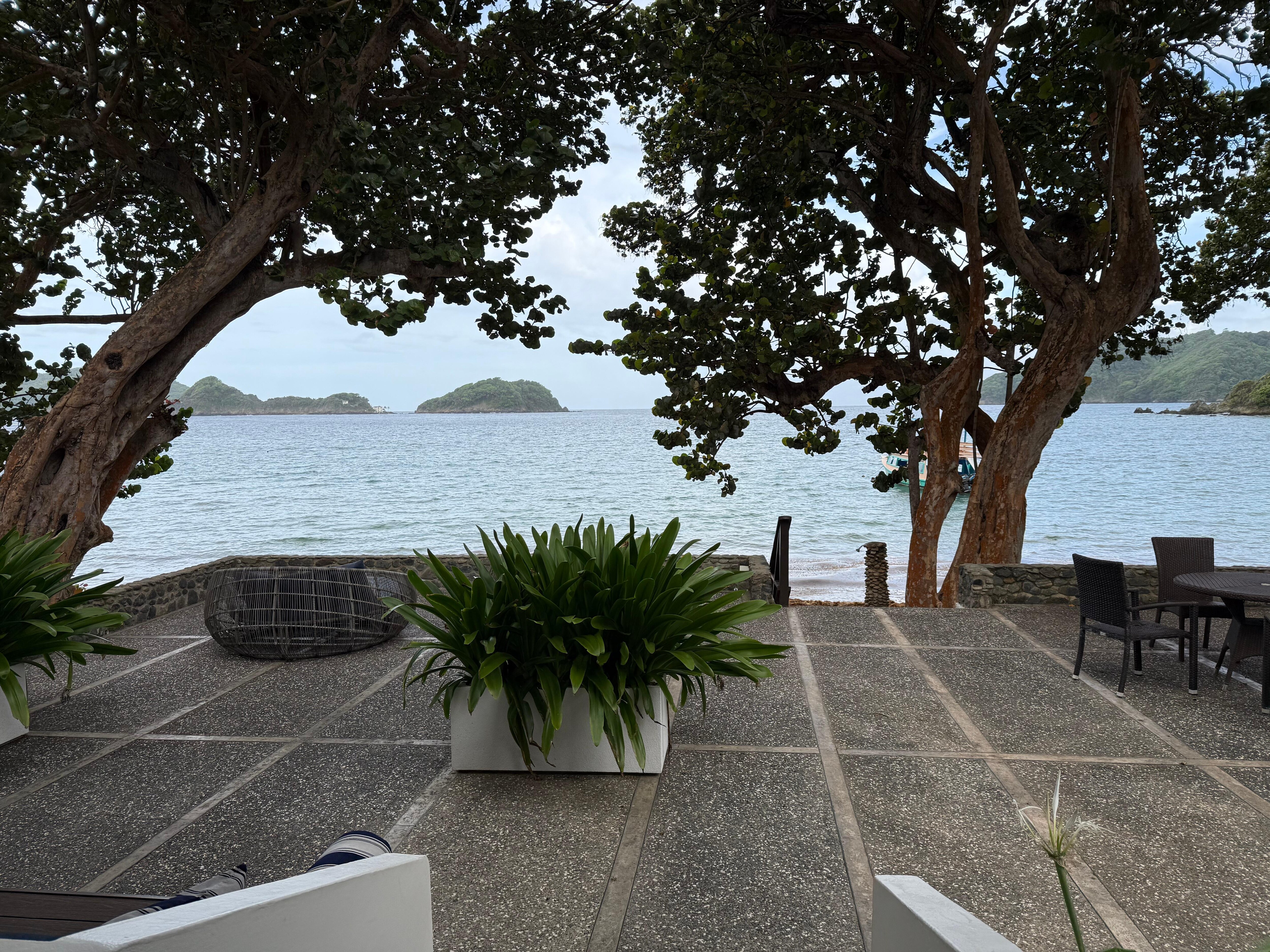 The view from my room jest a few stepsto the beach.