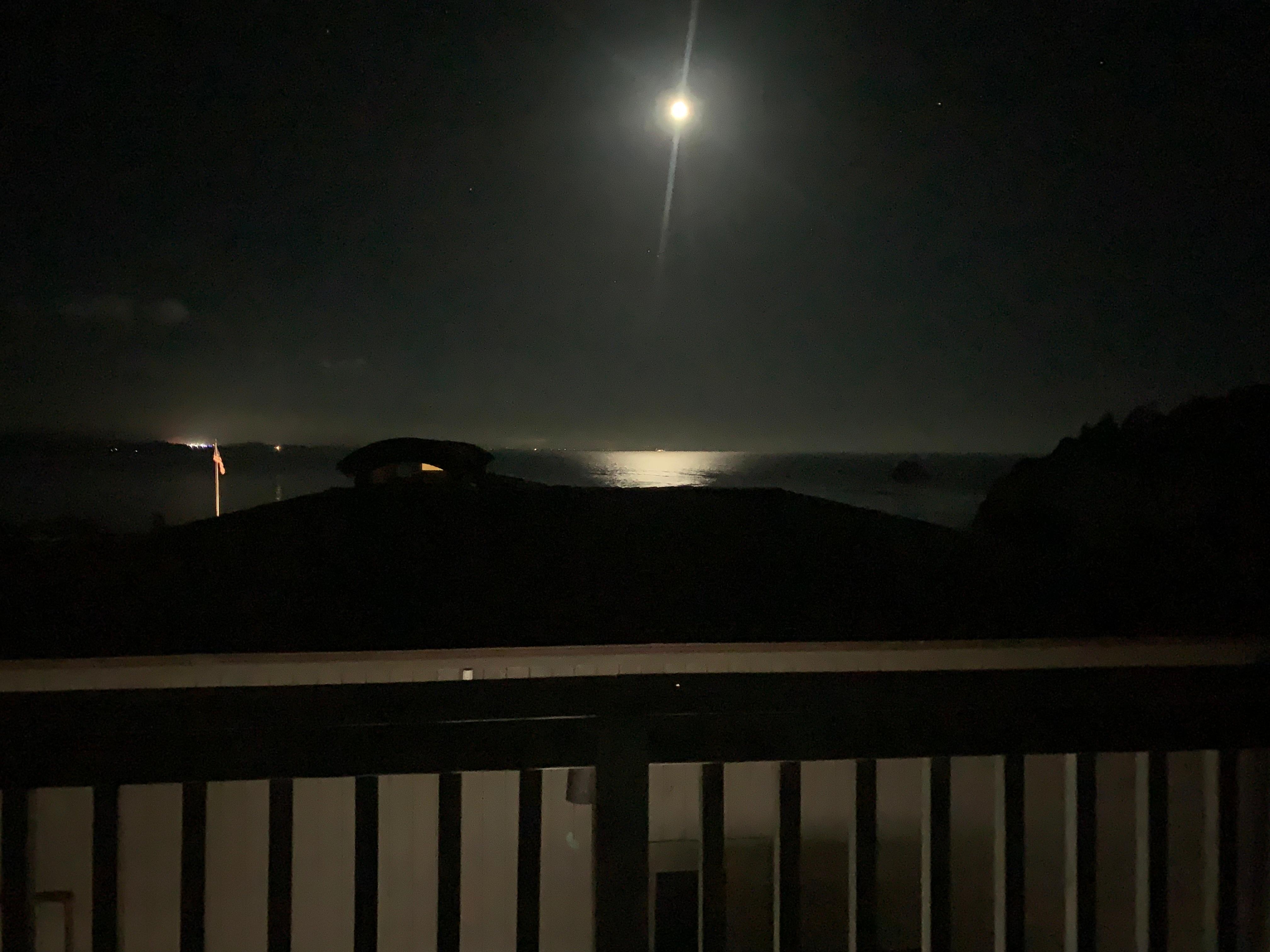 Moon mirrored on Trinidad Bay on 8/4.  Taken from SeaBreeze dining room window.