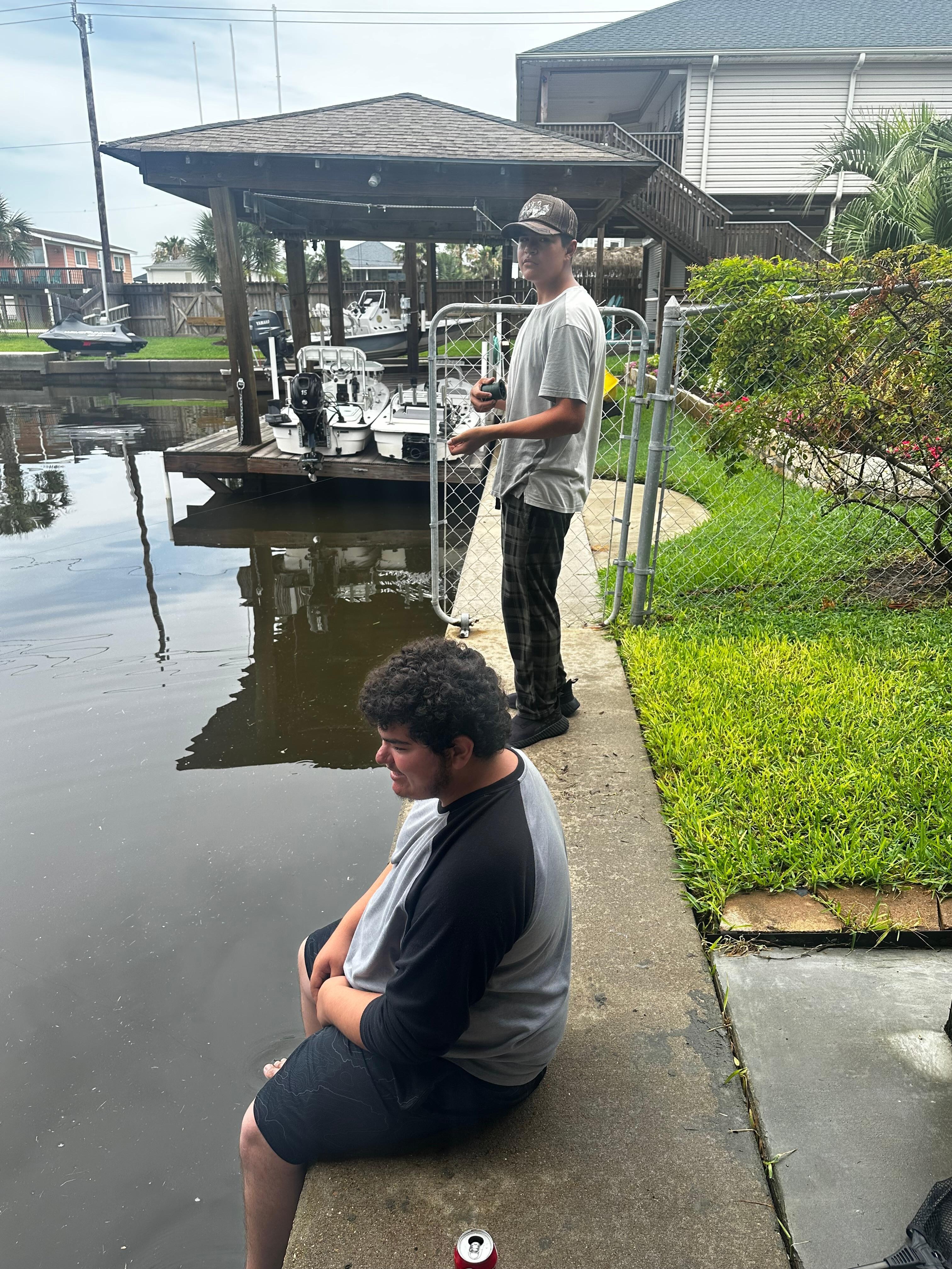 Fishing at the dock downstairs. 