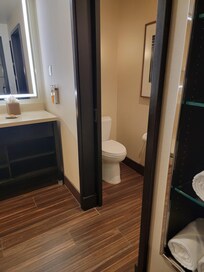 Renovated bathroom with separate toilet area