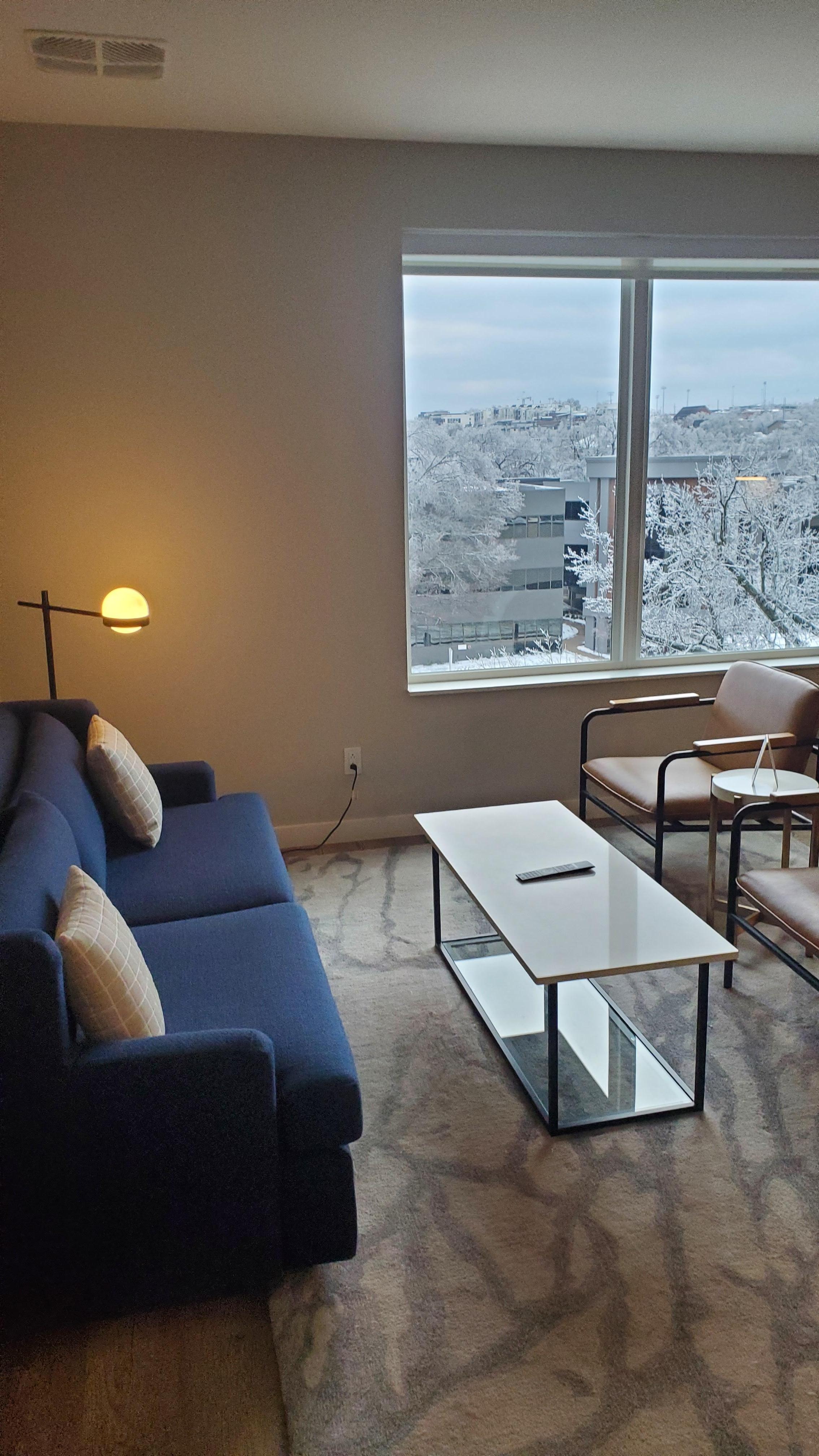 Great living room right by the full kitchen