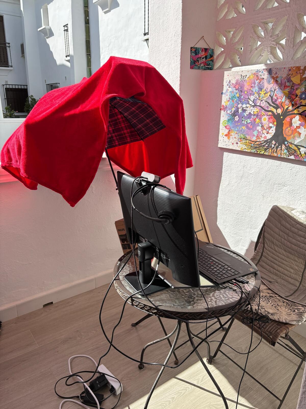 I was determined to work outside so I used an umbrella for shade.