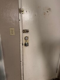 Safety latch was broken, and dead bolt required the room key. Totally unsafe and a fire hazard!!