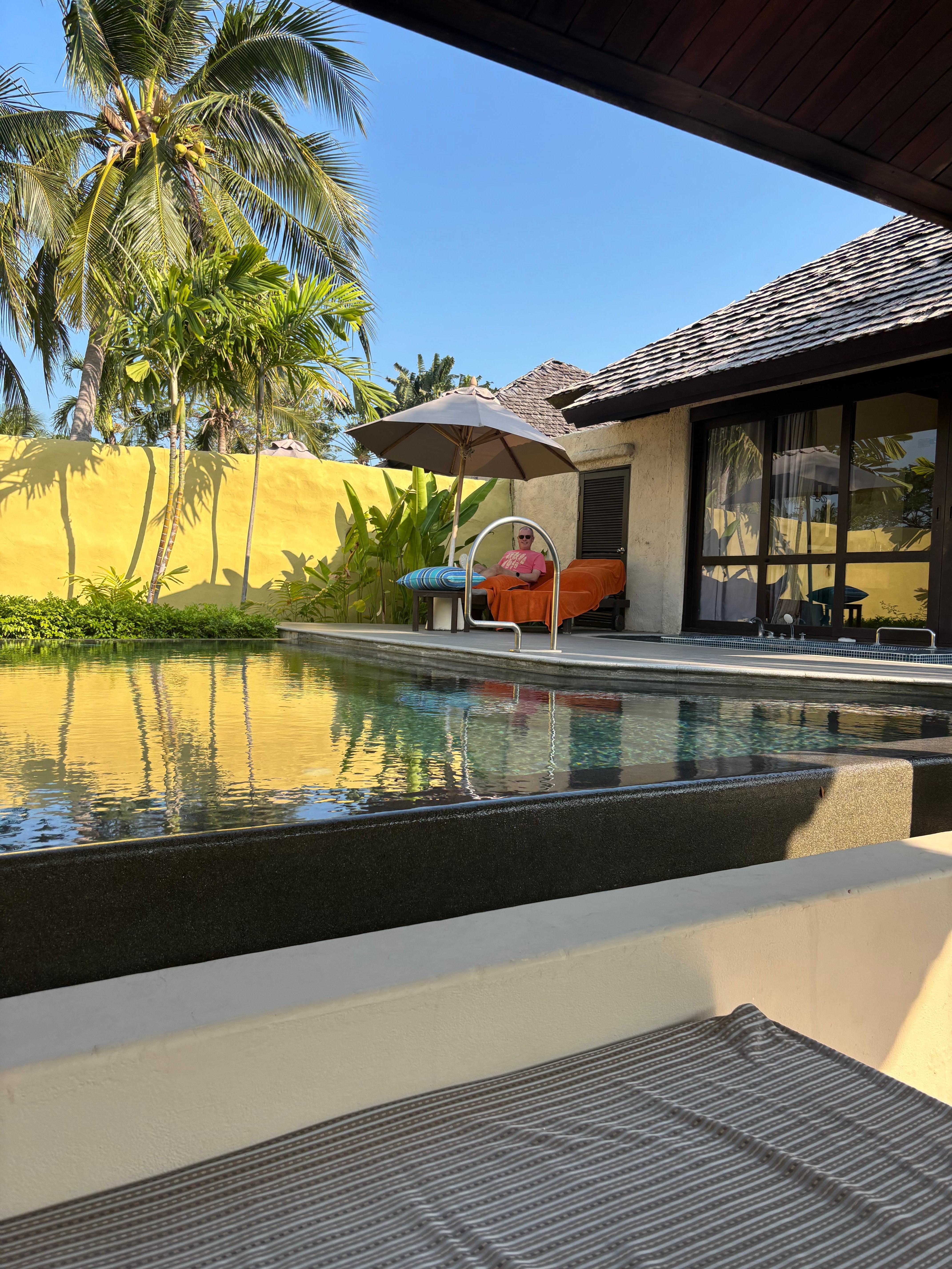 View of our private pool from the covered sofa area. 