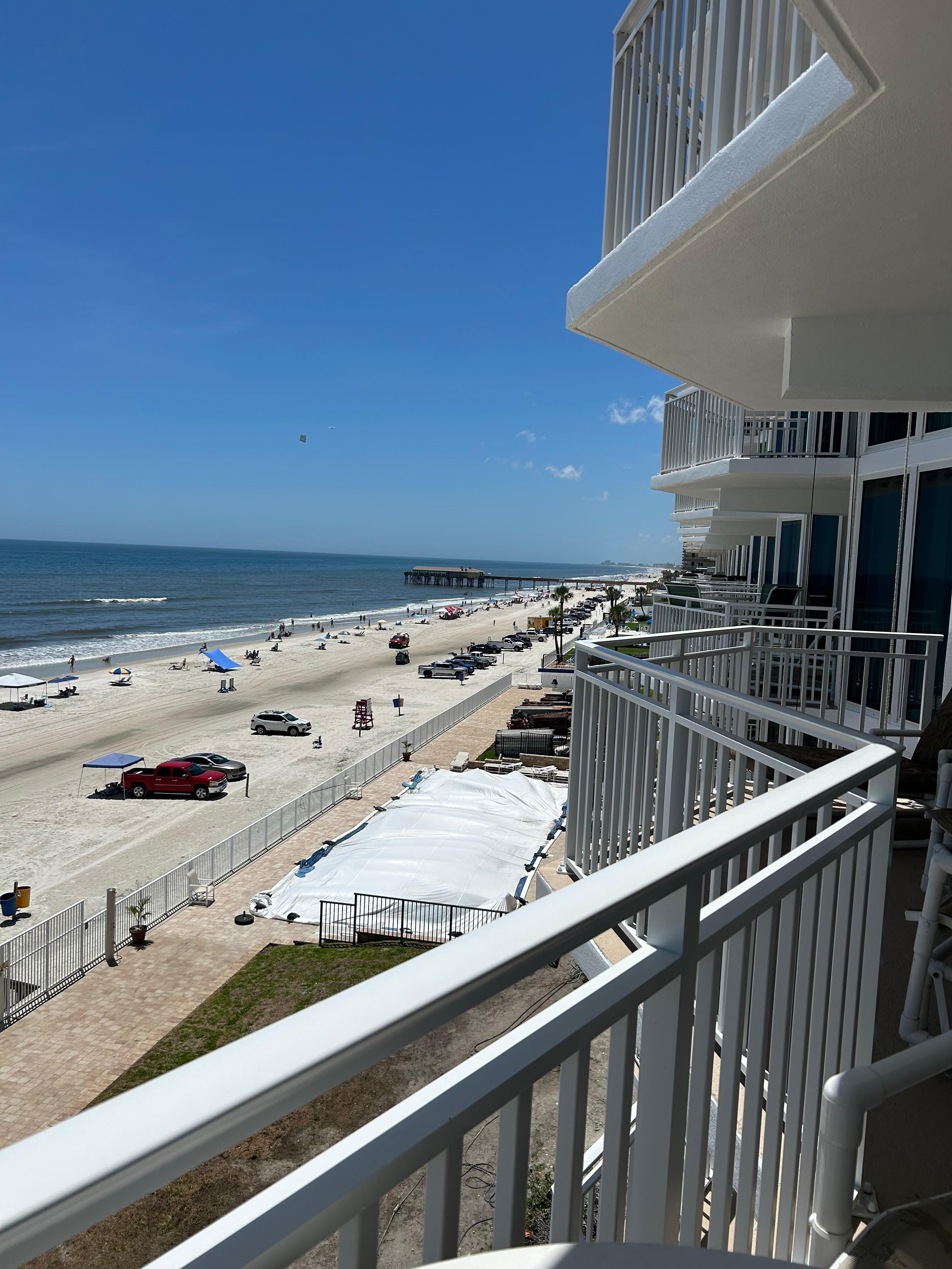 Looking down the beach from the balcony. 