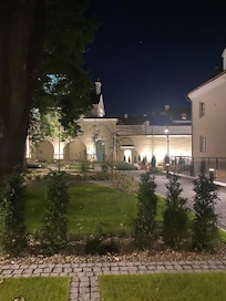 The courtyard at night.
