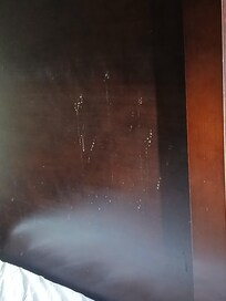 Headboard, wasnt noticed until the pillow was moved.